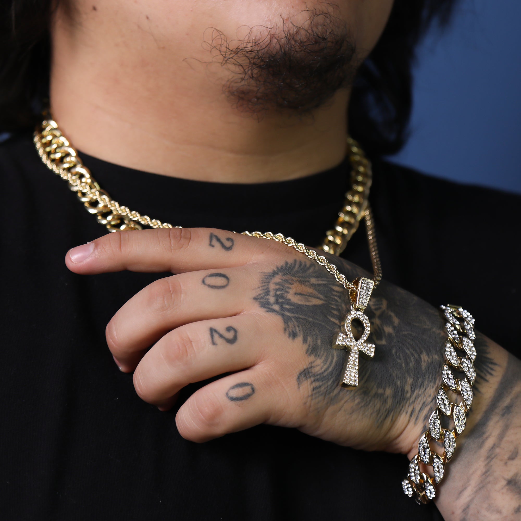 Fully Cz Ankh Pendant 24" Rope Chain Hip Hop 18k Jewelry Necklace