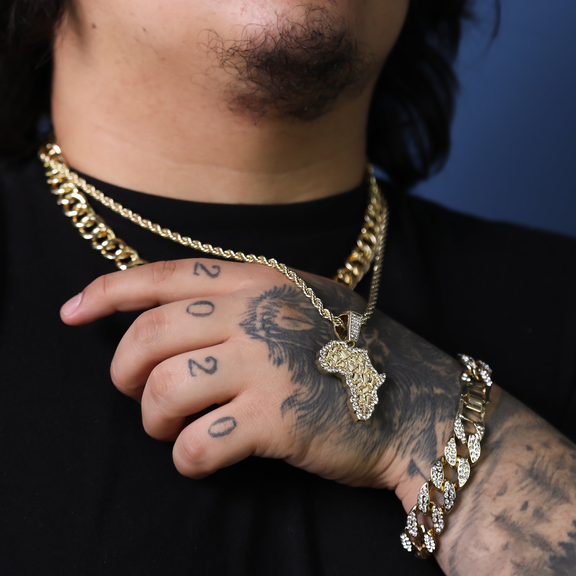 Cz Nugget Africa Pendant 24" Rope Chain Hip Hop 18k Jewelry Necklace