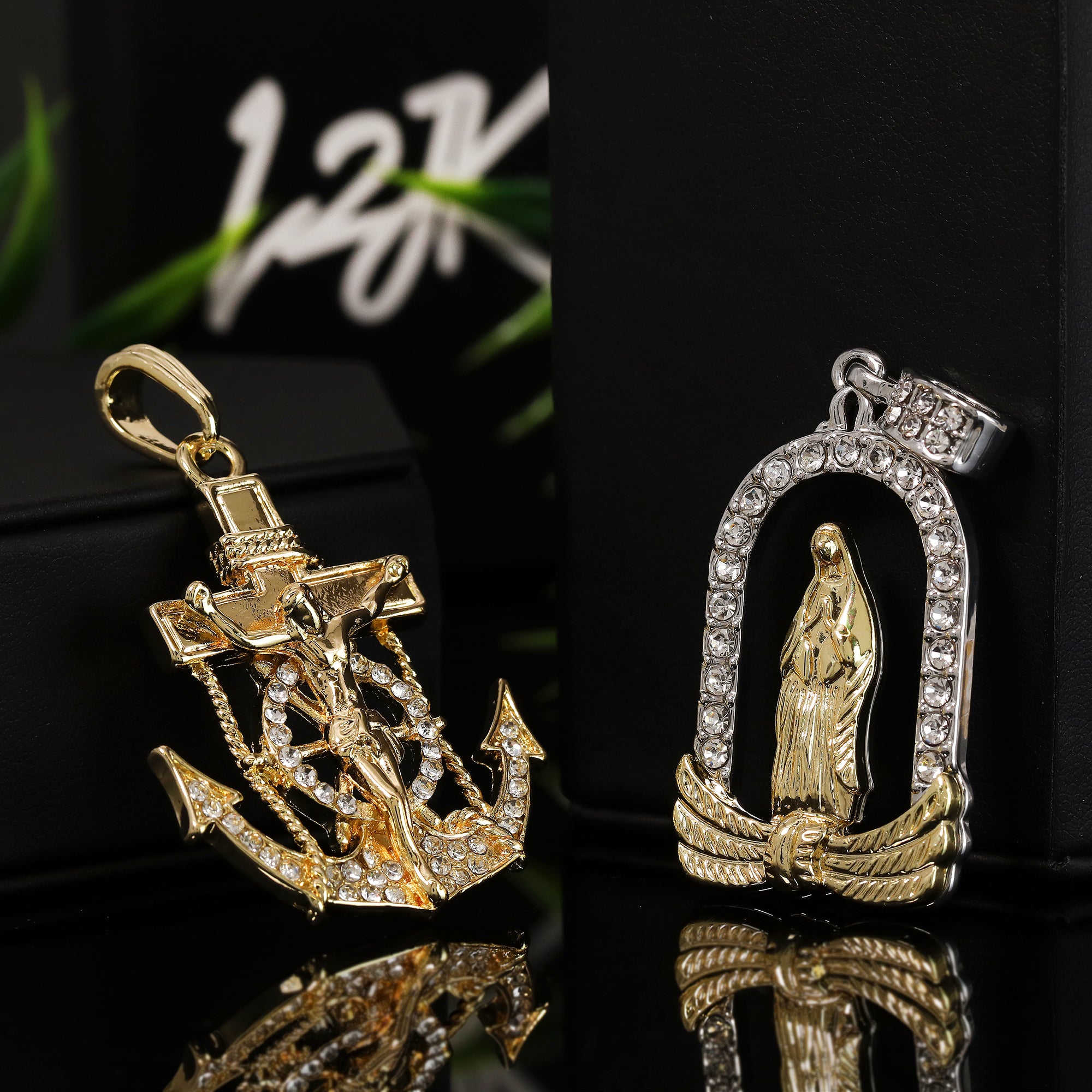 Jesus Anchor Chapel Mary Pendant Gold Plated 24 30 Rope Chain Cubic-Zirconia