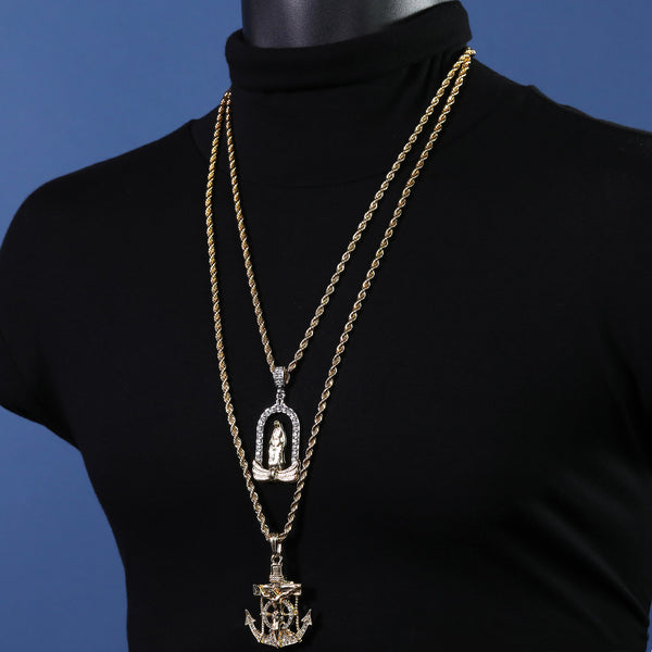 【STING925】Jesus Piece Pendant Anchor chain 3mm 56cm 925 Silver Jesus Anchor Crucifix Pendant Necklace with