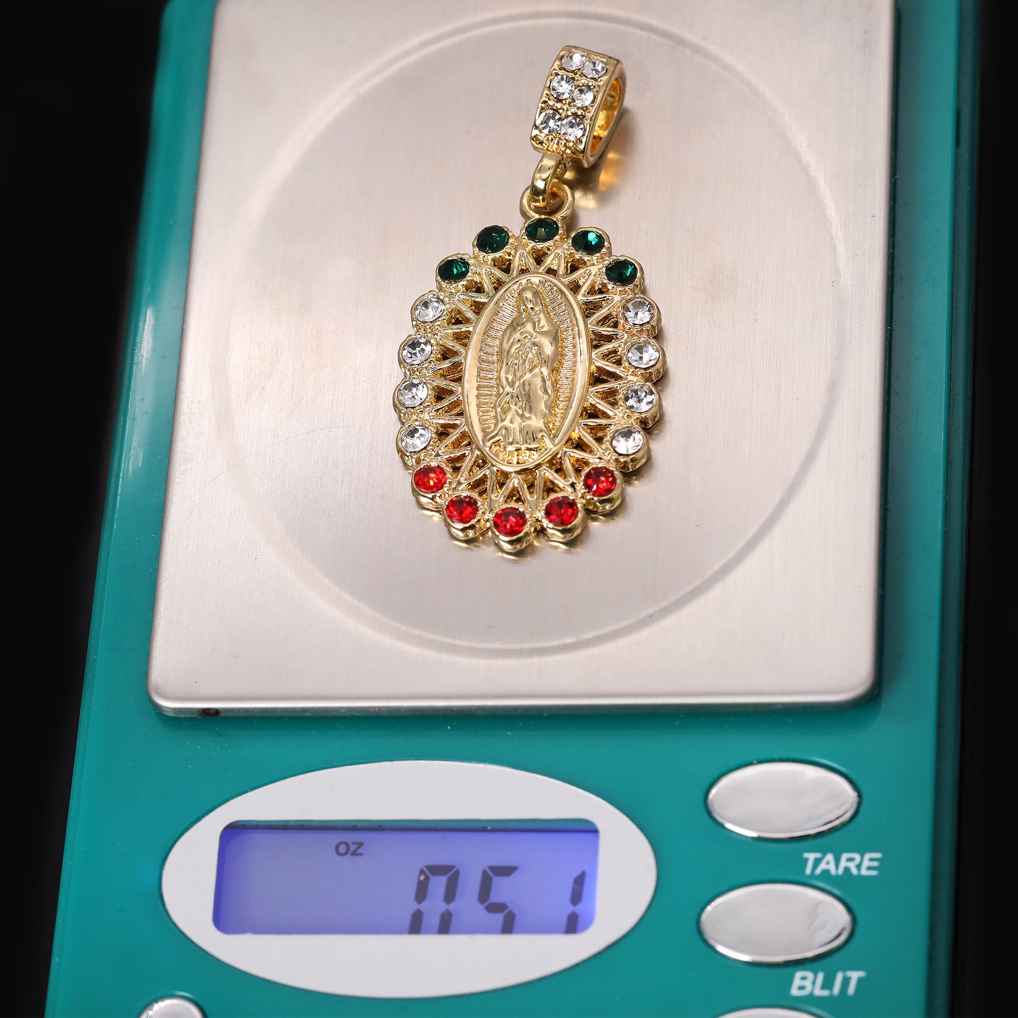 Jesus Anchor & Catholic Round Mary Pendant Gold Plated 24, 30 Rope Chain Cubic-Zirconia