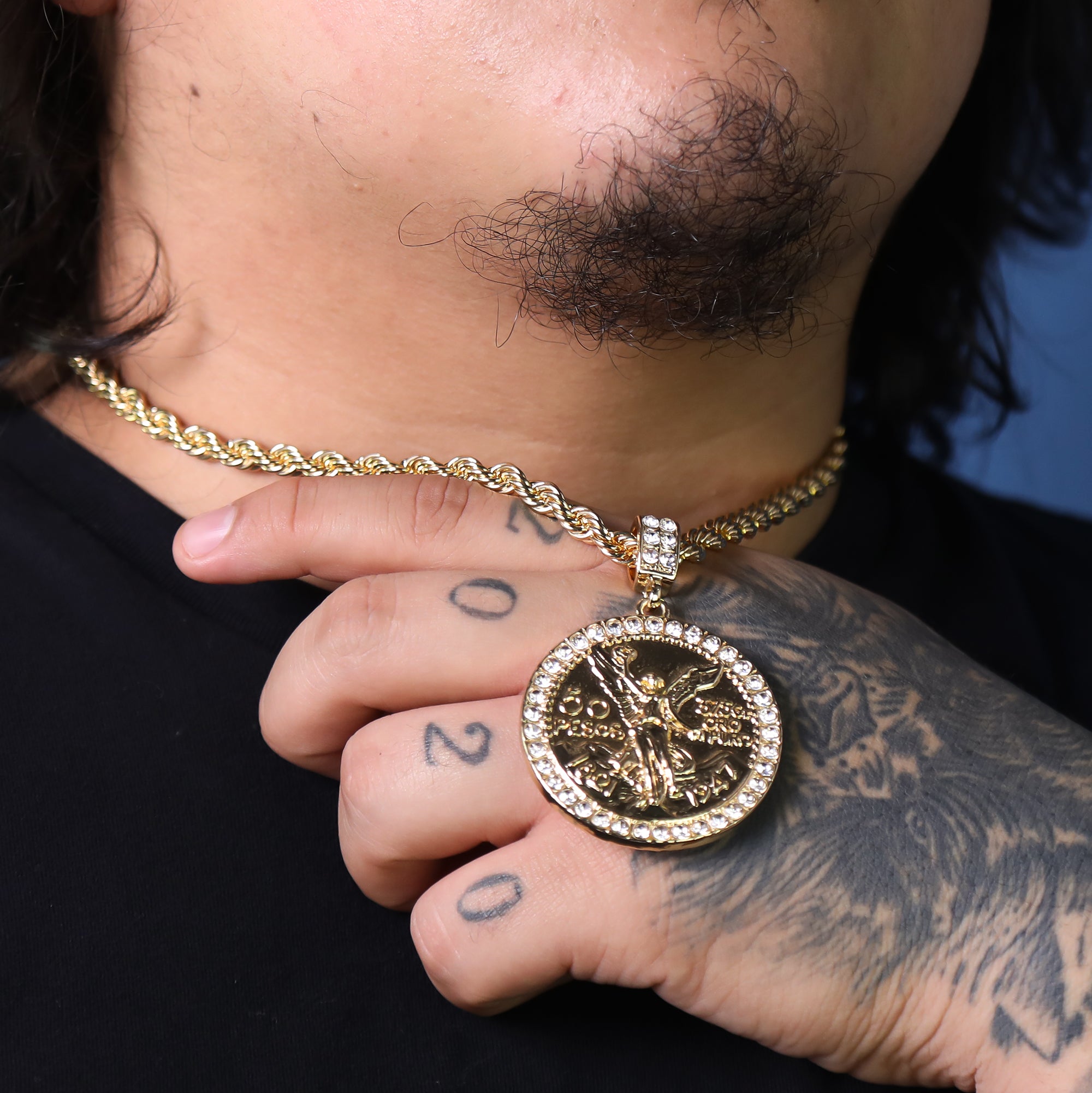Iced Centenario 50 Pesos Pendant 20" Rope Chain Hip Hop 14k Jewelry Necklace