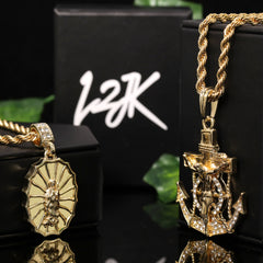 Jesus Anchor Oval Web Mary Pendant Gold Plated 24 30 Rope Chain Cubic-Zirconia