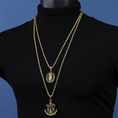 Jesus Anchor Oval Web Mary Pendant Gold Plated 24 30 Rope Chain Cubic-Zirconia