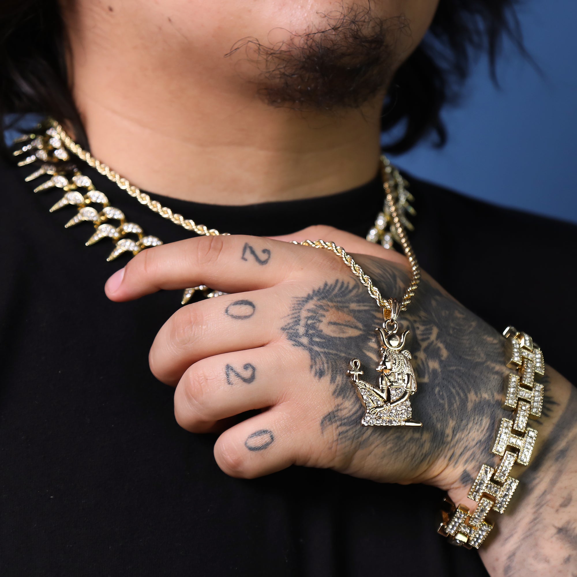 Iced Egyptian w/ Ankh Pendant 24" Rope Chain Hip Hop Style 18k Gold Plated