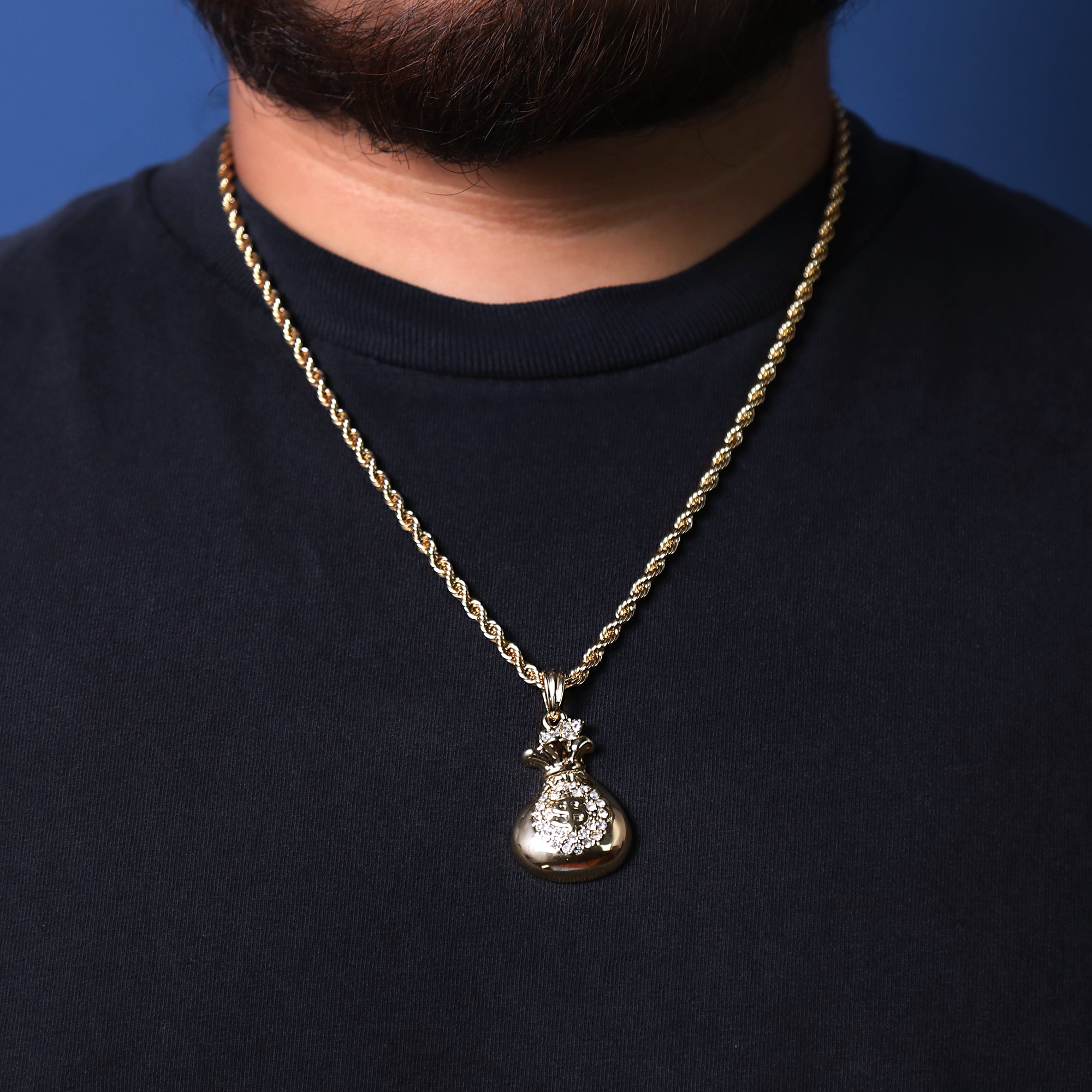 Bag Of Money Pendant 24" Rope Chain Hip Hop Style 18k Gold Plated Necklace