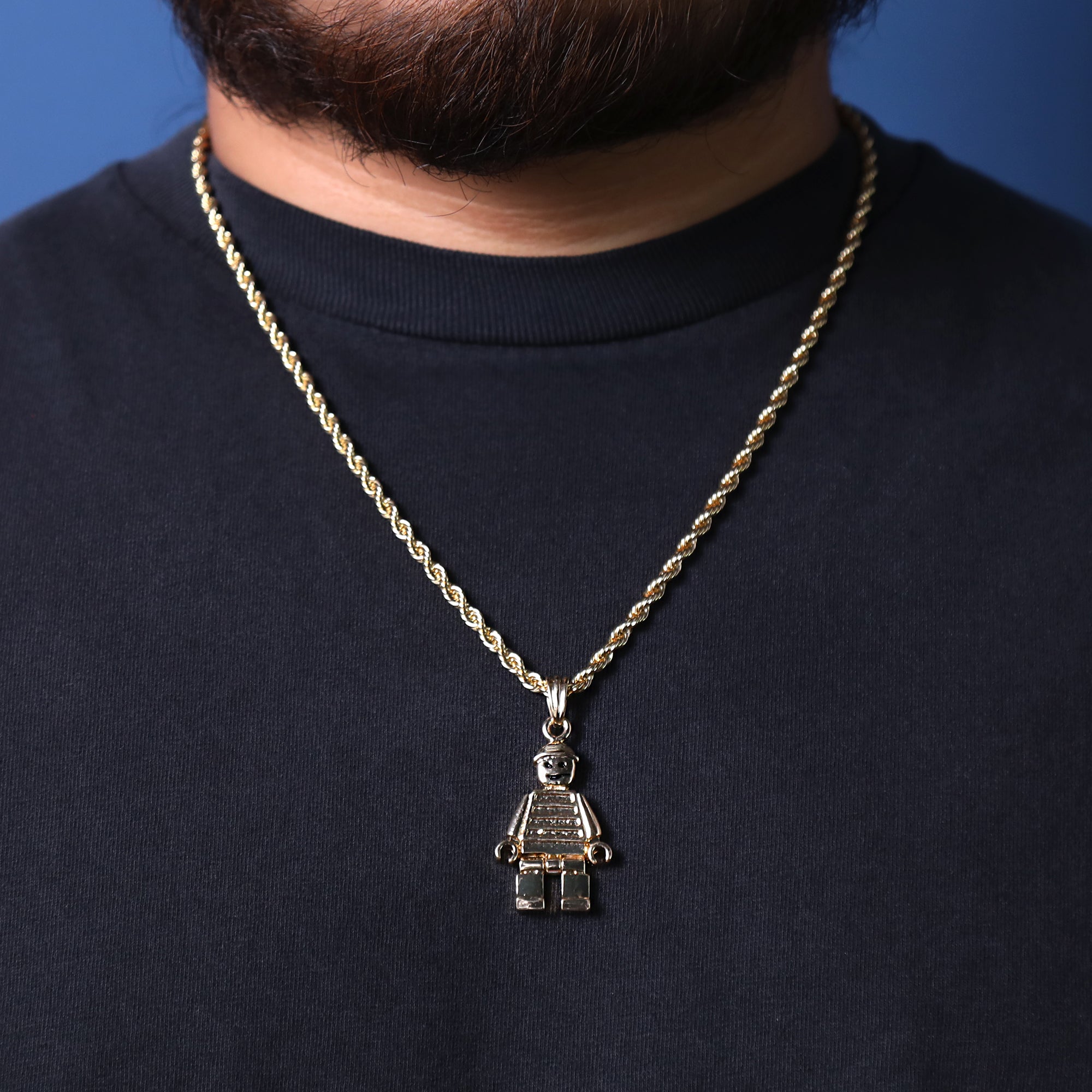 Lil Go Man Pendant 18K 24" Rope Chain Hip Hop Jewelry