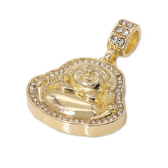 14k Gold Plated Light Pink, Light Green Buddha 3 Pendant Cubic-Zirconia 30 30 24 Cuban Chain