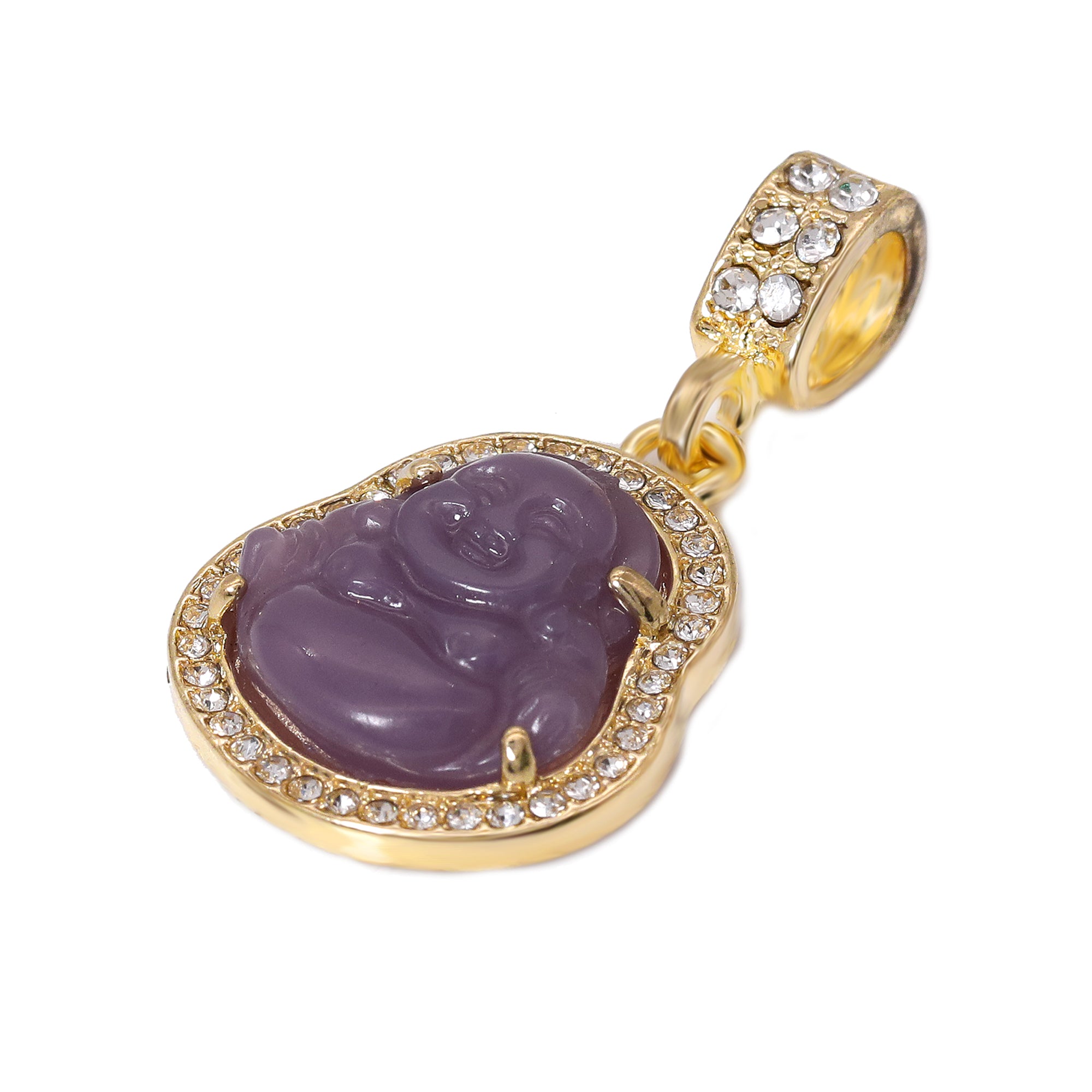 14k Gold Plated Light Blue, Light Purple Buddha 3 Pendant Cubic-Zirconia 30 30 24 Cuban Chain