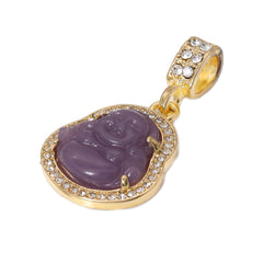 14k Gold Plated Light Blue, Light Purple Buddha 3 Pendant Cubic-Zirconia 30 30 24 Cuban Chain