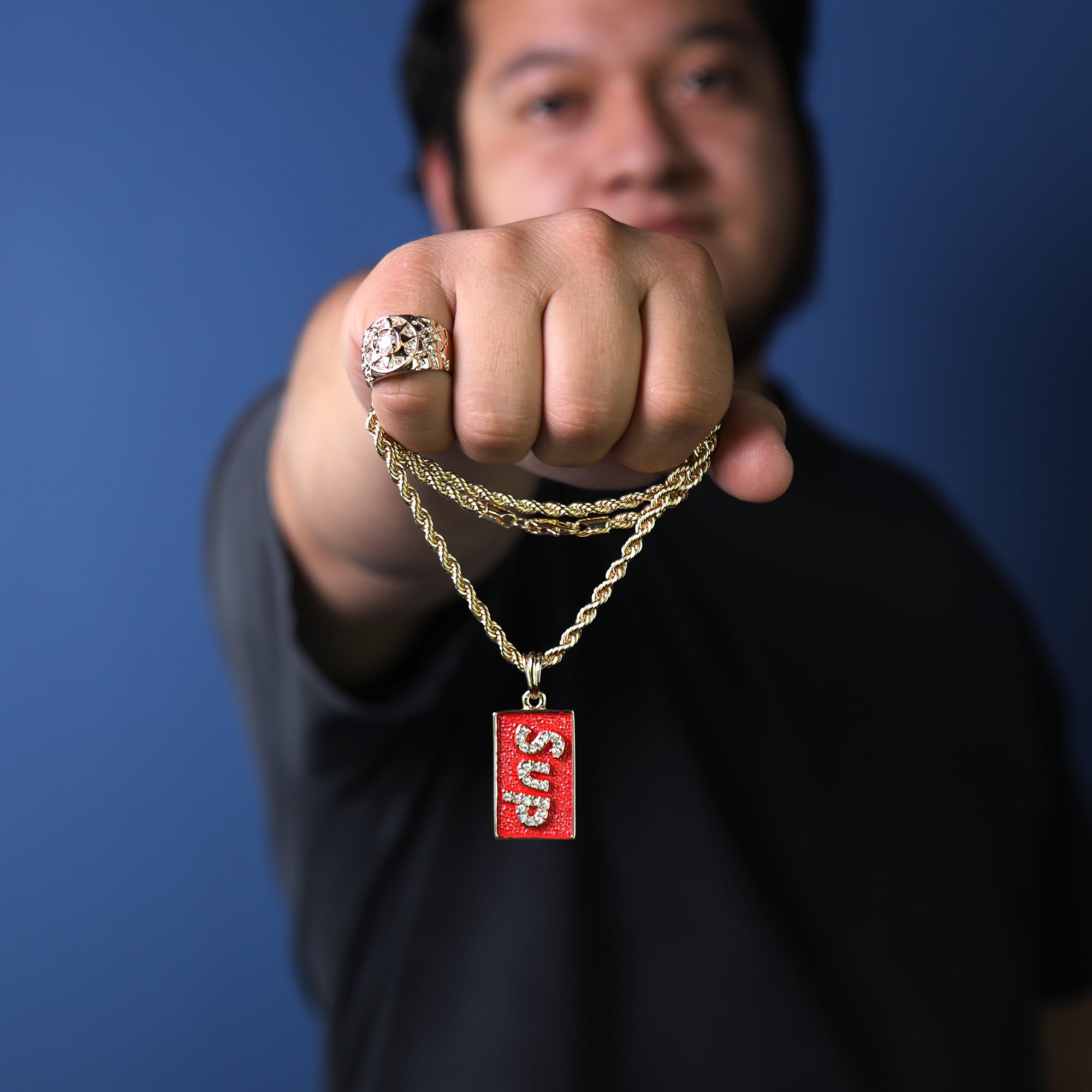 Sup Dog Tag Pendant 24" Rope Chain Hip Hop Style 18k Gold Plated