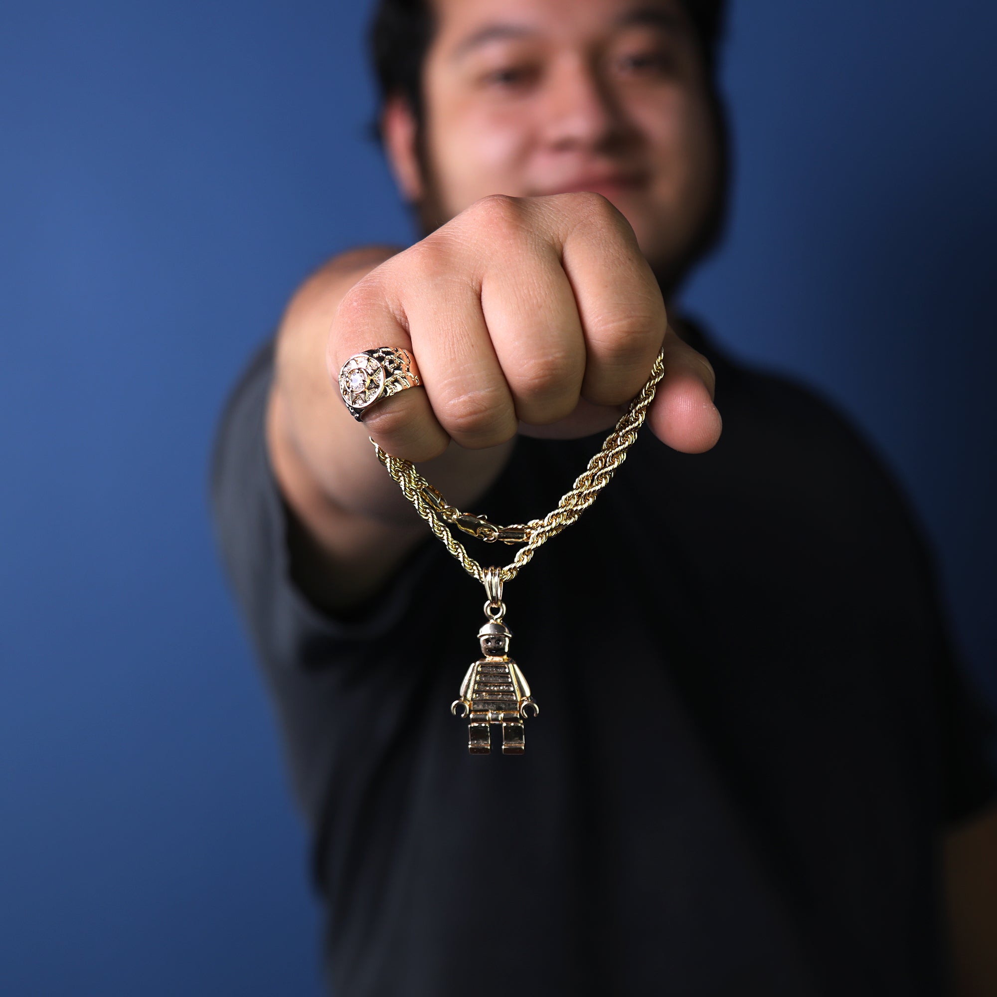 Lil Go Man Pendant 18K 24" Rope Chain Hip Hop Jewelry