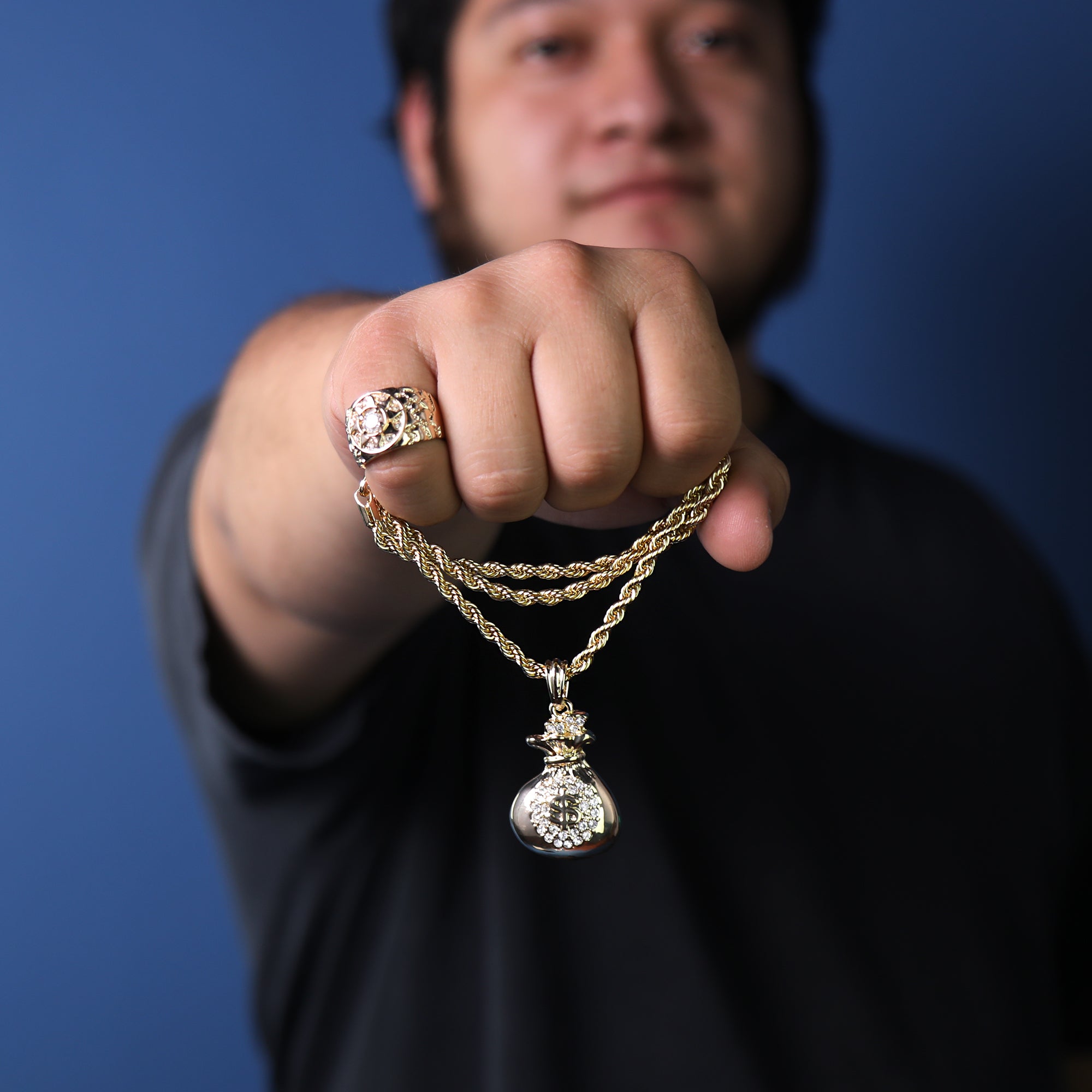 Bag Of Money Pendant 24" Rope Chain Hip Hop Style 18k Gold Plated Necklace