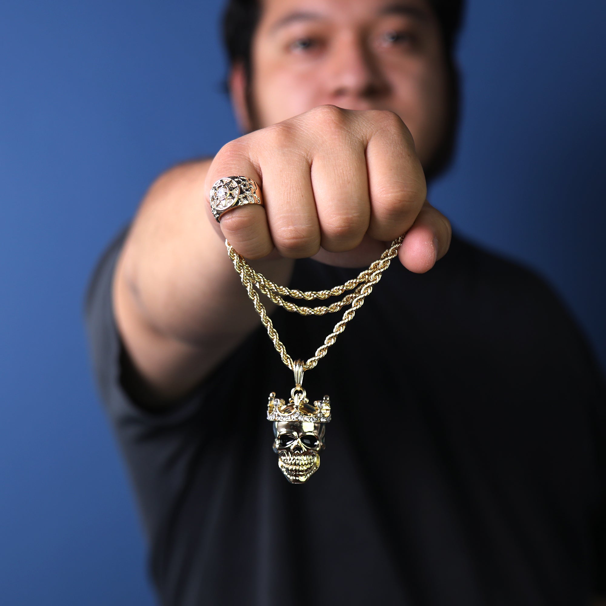Skull Head Crown Pendant 24" Rope Chain Hip Hop Style 18k Gold Plated Necklace
