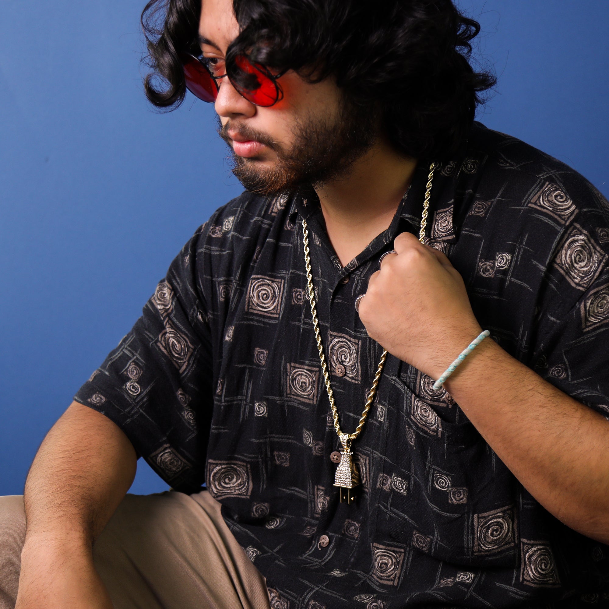 Ice Plug Pendant 30" Rope Chain Hip Hop Style 18k Gold Plated
