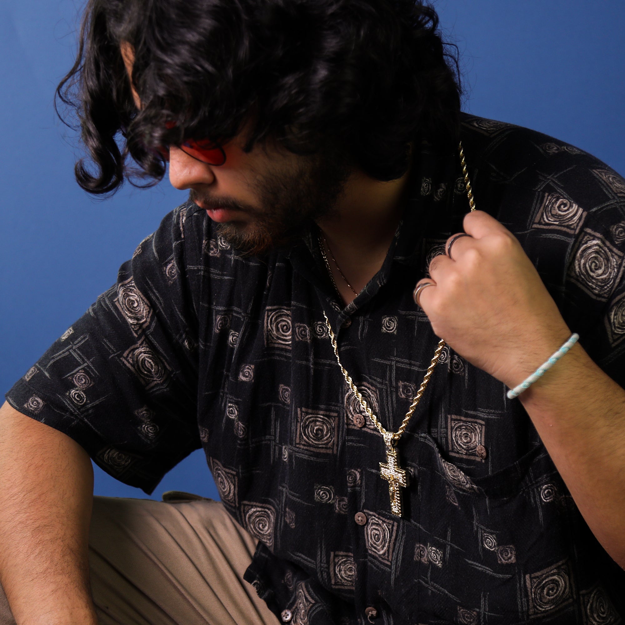 M1 Jesus Cross Pendant 30" Rope Chain Hip Hop Style 18k Gold Plated