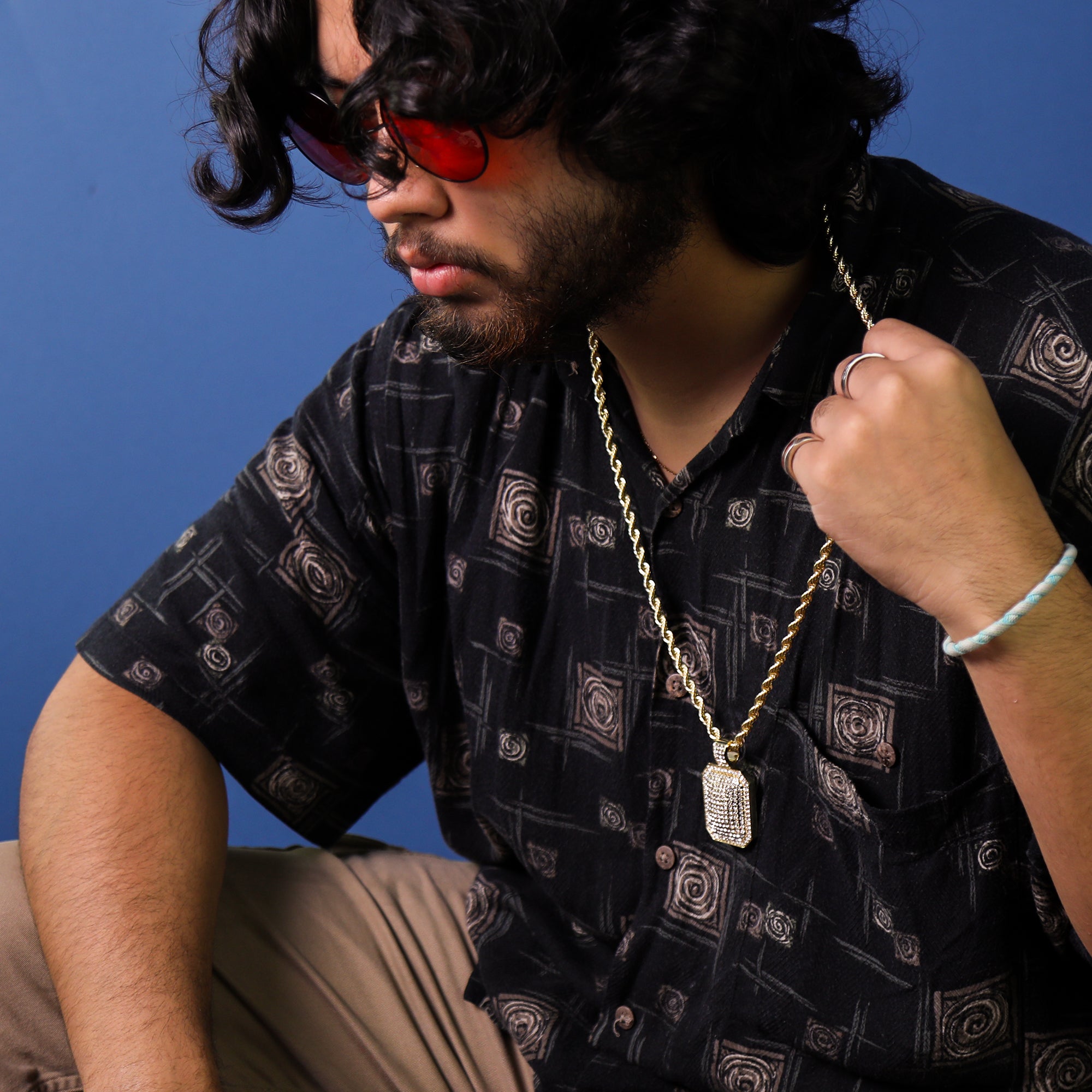 Fully Cz Dog Tag Pendant 30" Rope Chain Hip Hop Style 18k Gold Plated