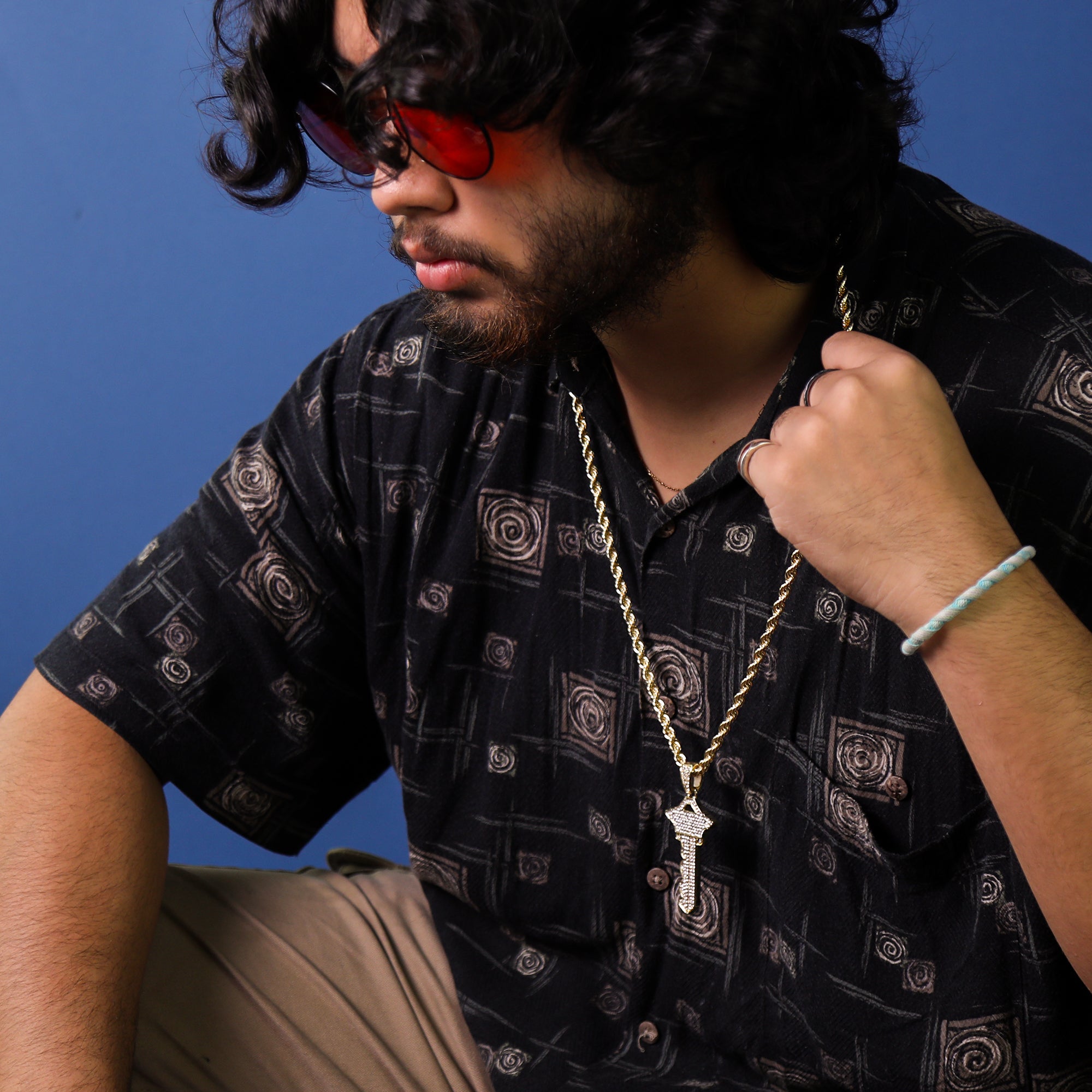 Iced Master Key Pendant 30" Rope Chain Hip Hop Style 18k Gold Plated