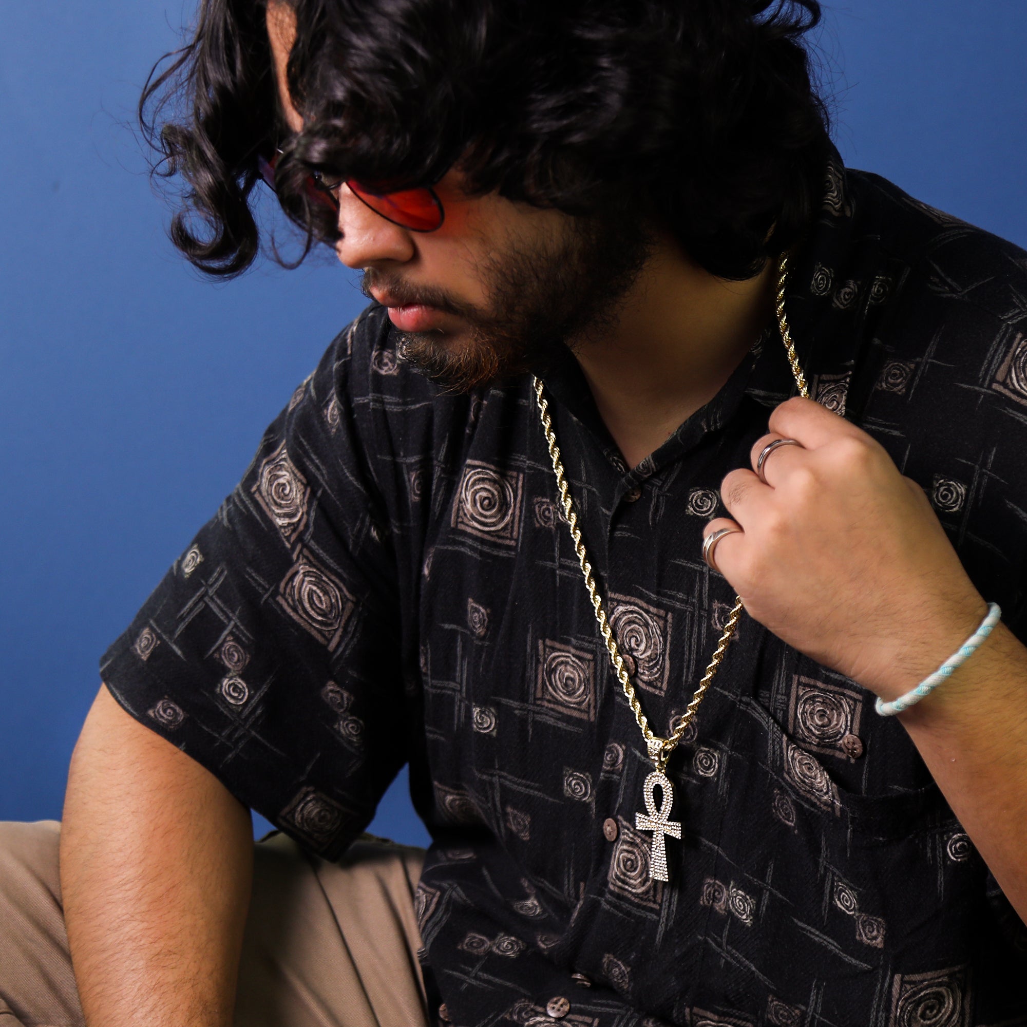 Ankh Iced Out Pendant 30" Rope Chain Hip Hop Style 18k Gold Plated