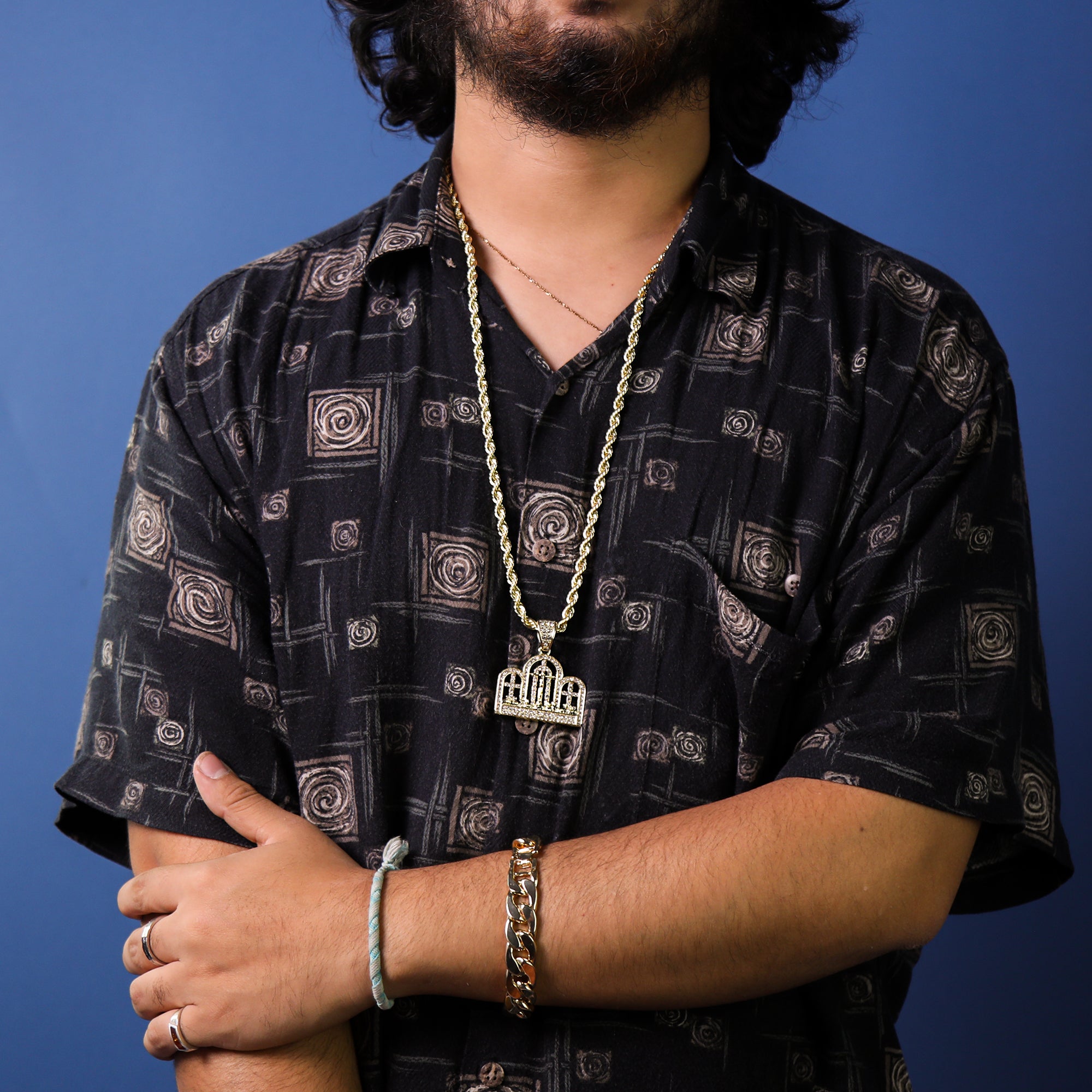 Last Supper Temple Pendant 30" Rope Chain Hip Hop Style 18k Gold Plated