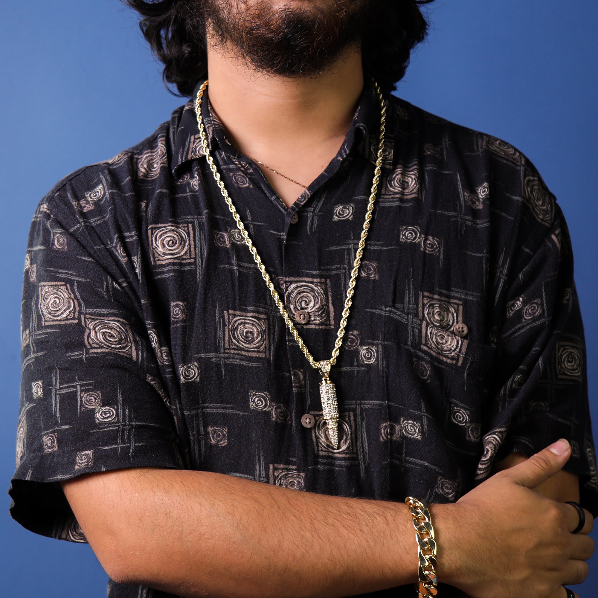 Bullet Ak Iced Out Pendant 30" Rope Chain Hip Hop Style 18k Gold Plated