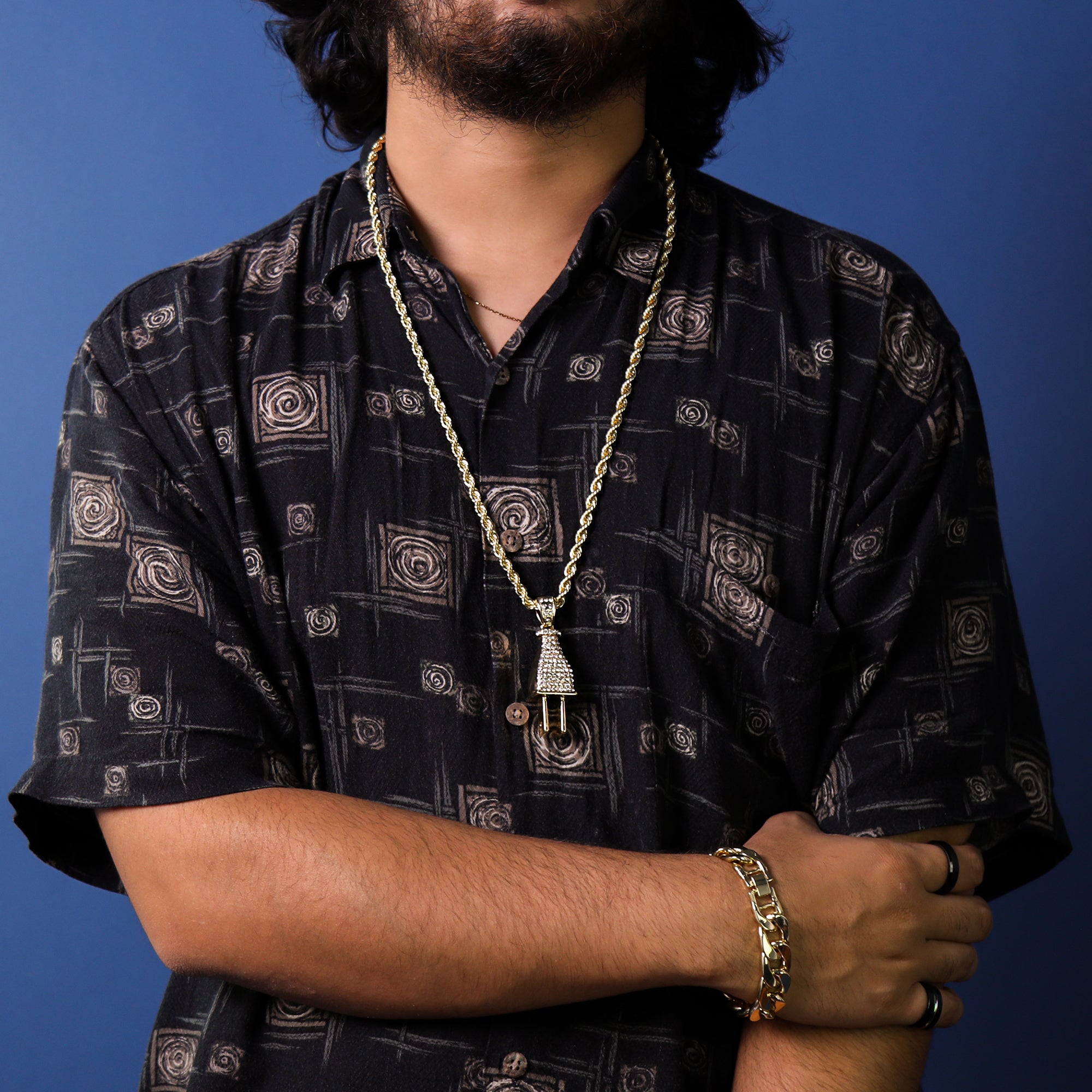 Ice Plug Pendant 30" Rope Chain Hip Hop Style 18k Gold Plated