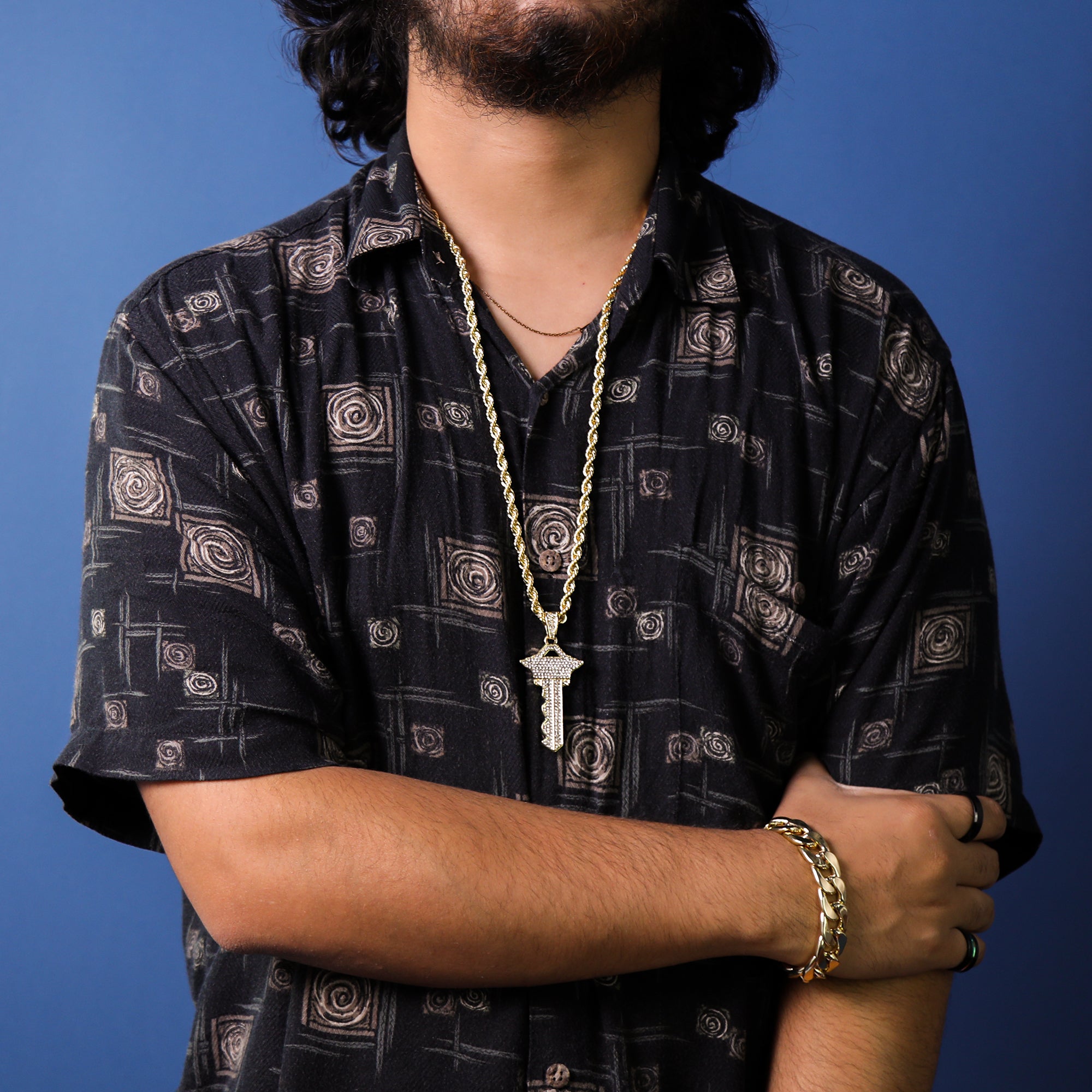 Iced Master Key Pendant 30" Rope Chain Hip Hop Style 18k Gold Plated