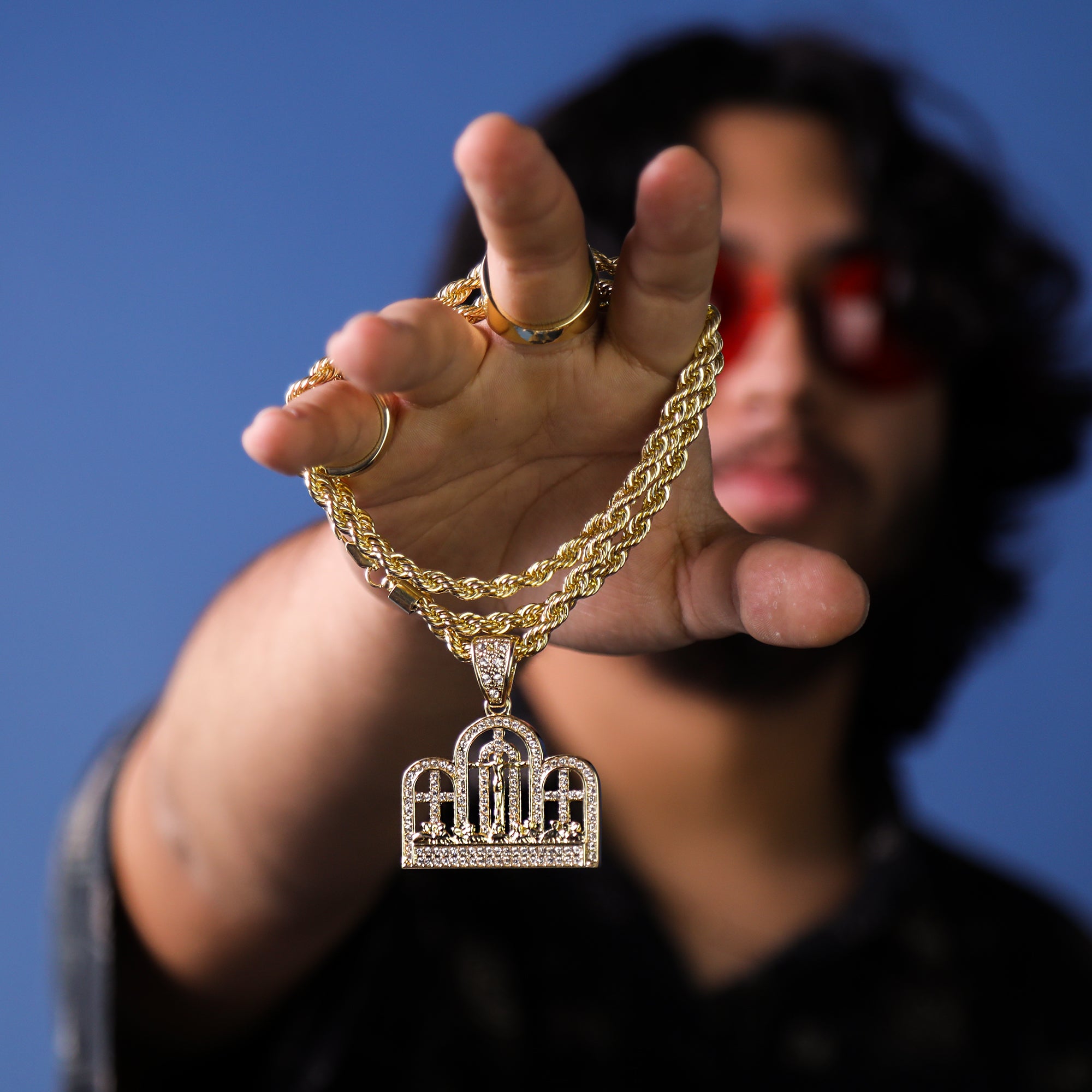 Last Supper Temple Pendant 30" Rope Chain Hip Hop Style 18k Gold Plated