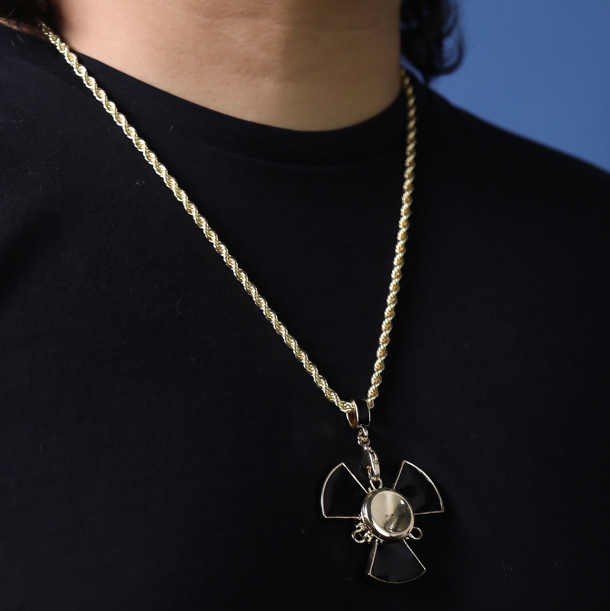 Plain Gold/Black Spinner Pendant 24 Rope Chain Hip Hop 18k Jewelry Necklace