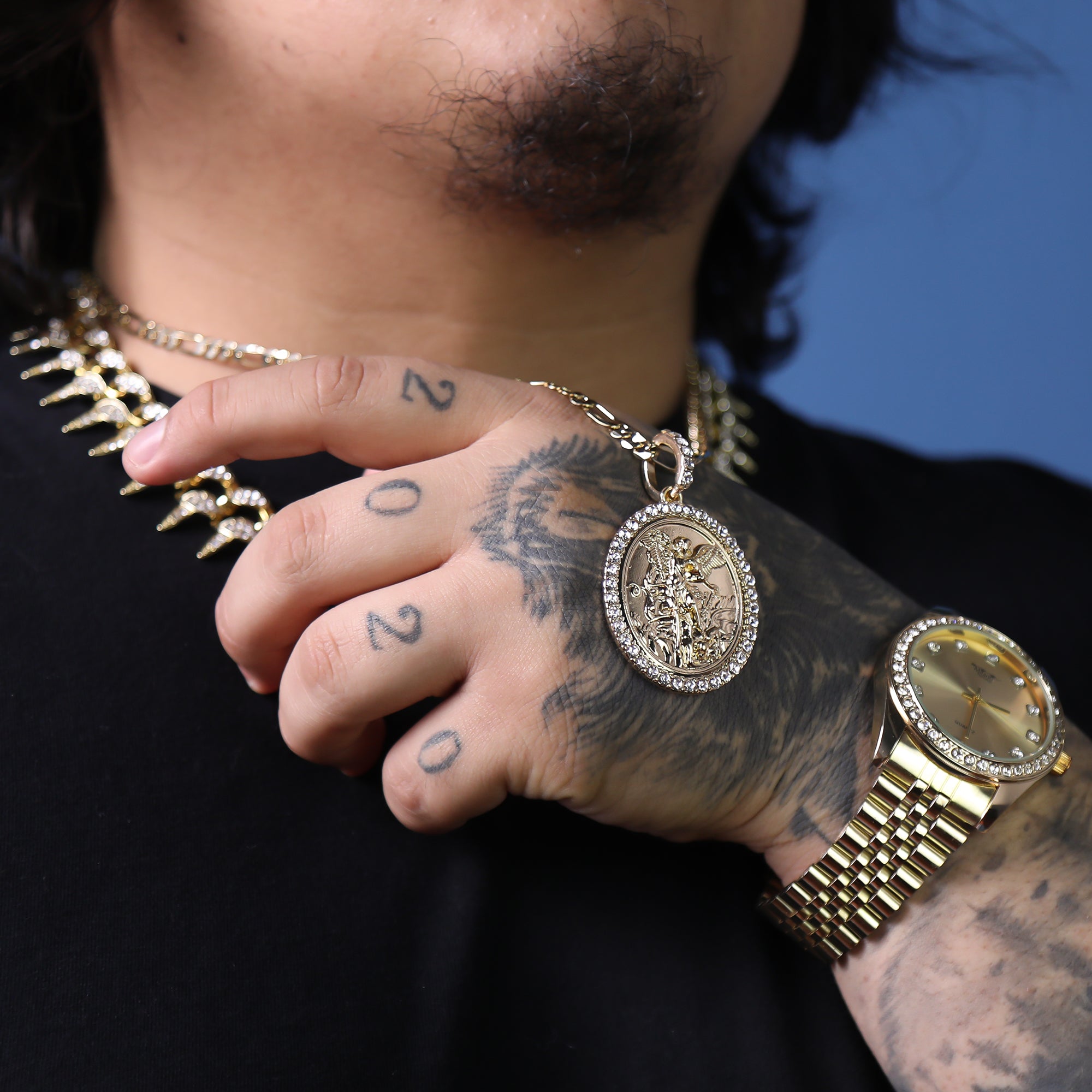 Iced Religious Angel Michael Pendant 24 Figaro Chain Hip Hop 18k Jewelry Necklace