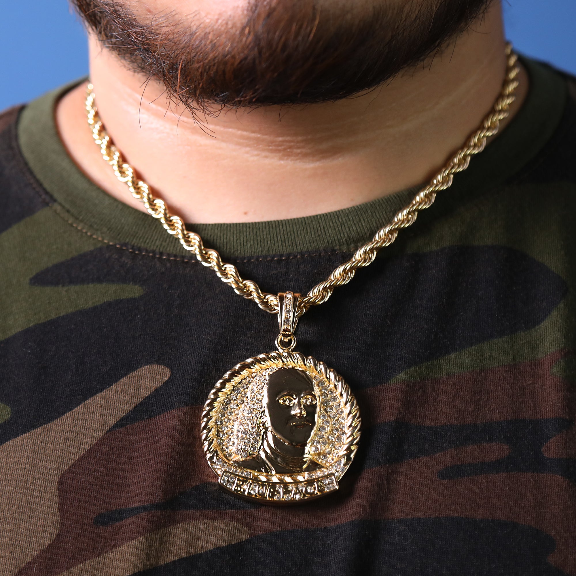 $100 Benjamin Medallion Pendant 20" Rope Chain Hip Hop Style 18k Gold Plated
