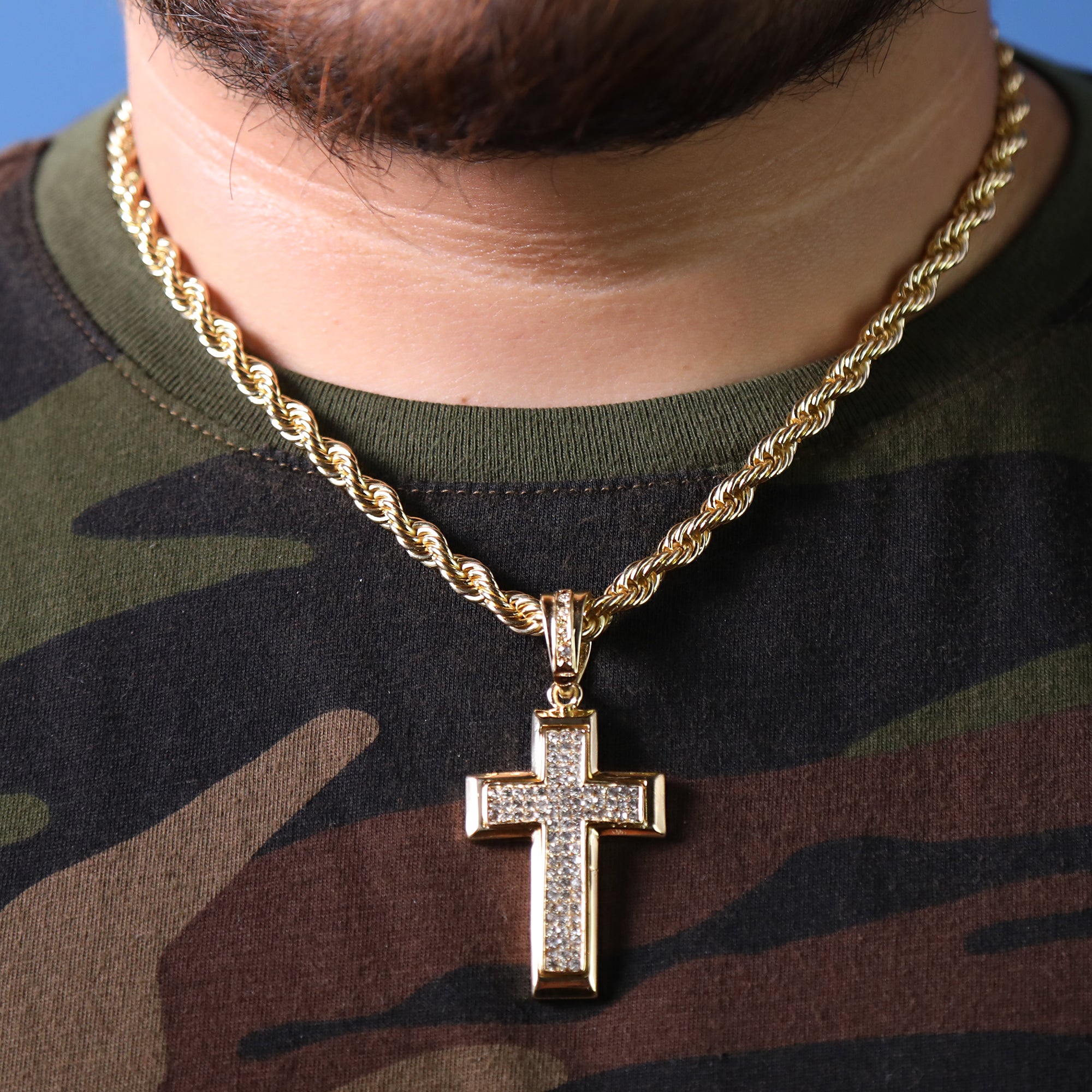 Thick Cross Pendant 20" Rope Chain Hip Hop Style 18k Gold Plated
