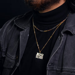 100 Dollar Bill Pendant 24" Cuban Chain Hip Hop Style 18k Gold Stainless Steel