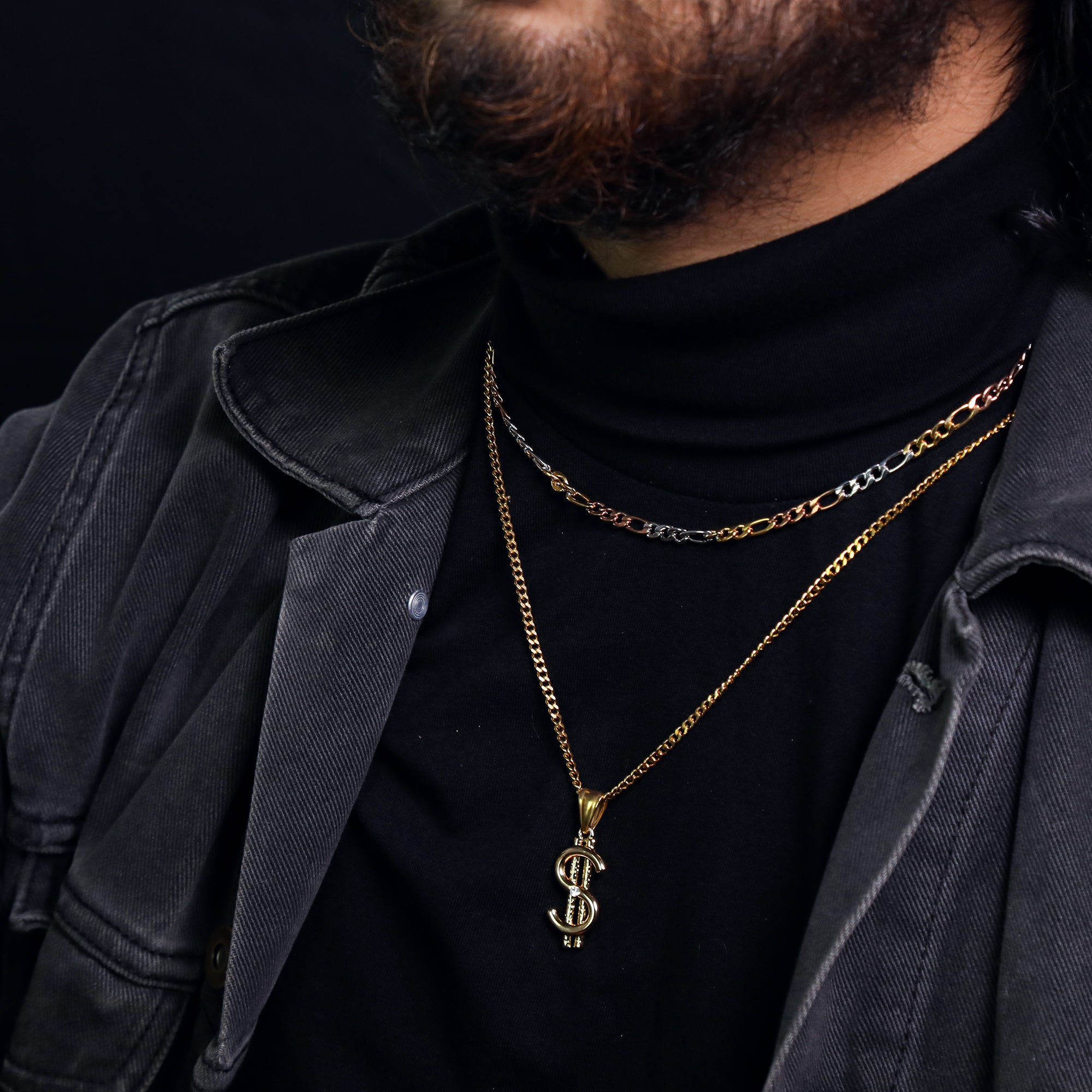 Money Sign Pendant 24" Cuban Chain Hip Hop Style 18k Gold Stainless Steel
