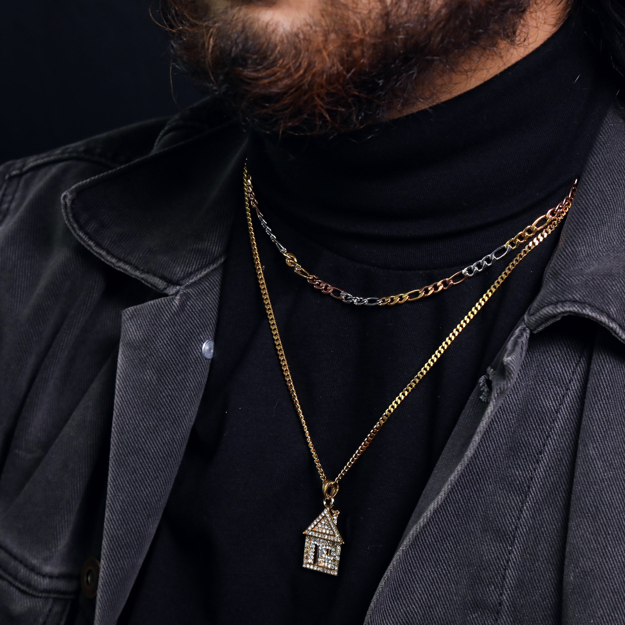 Trap House Pendant 24" Cuban Chain Hip Hop Style 18k Gold Stainless Steel