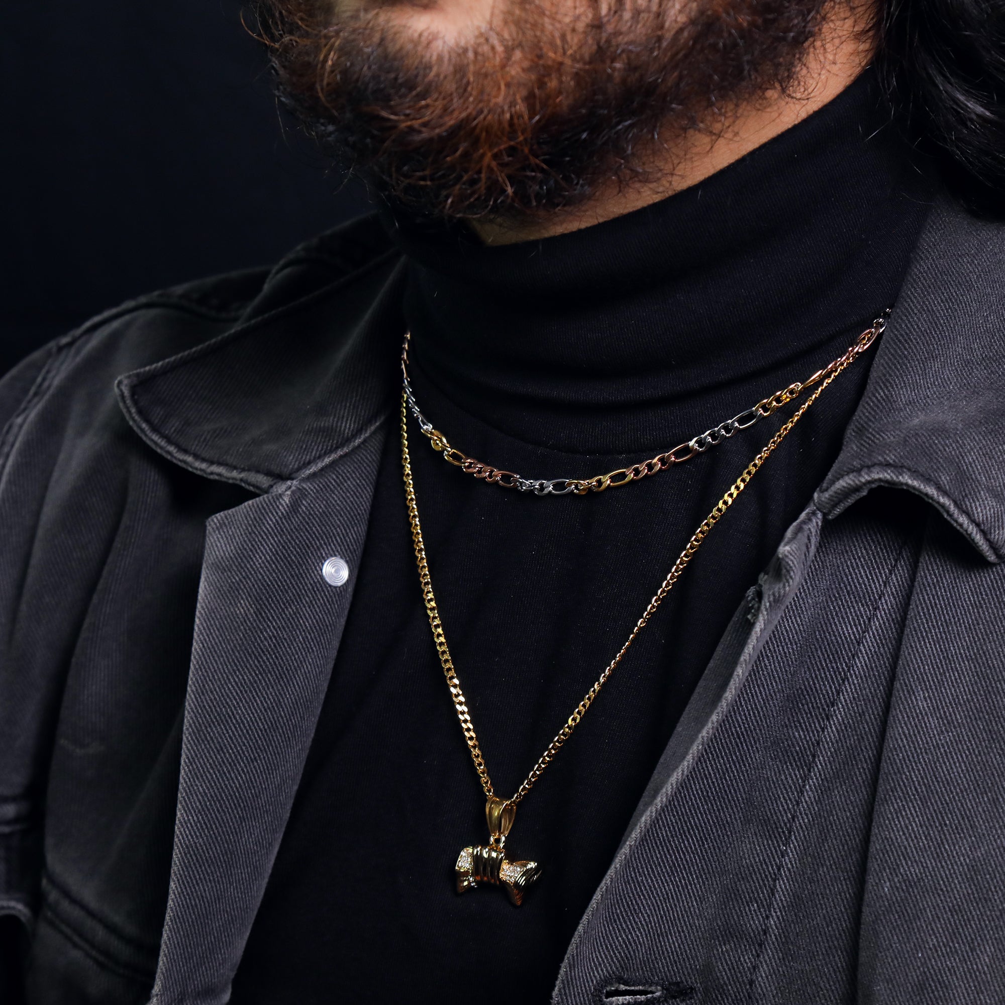 Iced Bowtie Pendant 24" Cuban Chain Hip Hop Style 18k Gold Stainless Steel