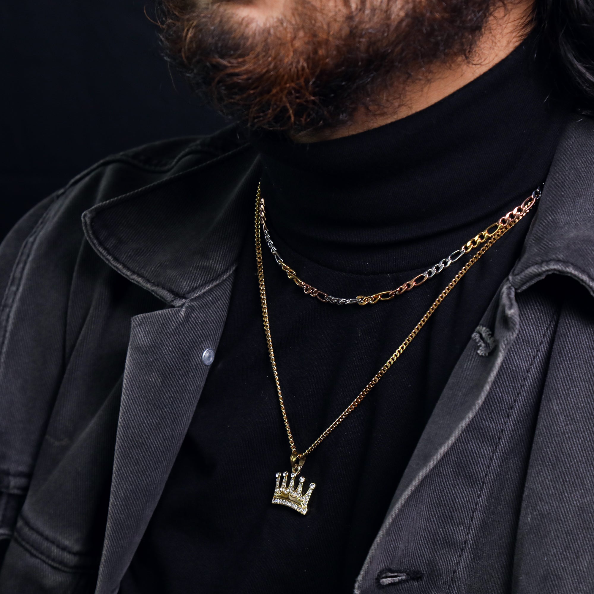 Monarch Crown Pendant 24" Cuban Chain Hip Hop Style 18k Gold Stainless Steel