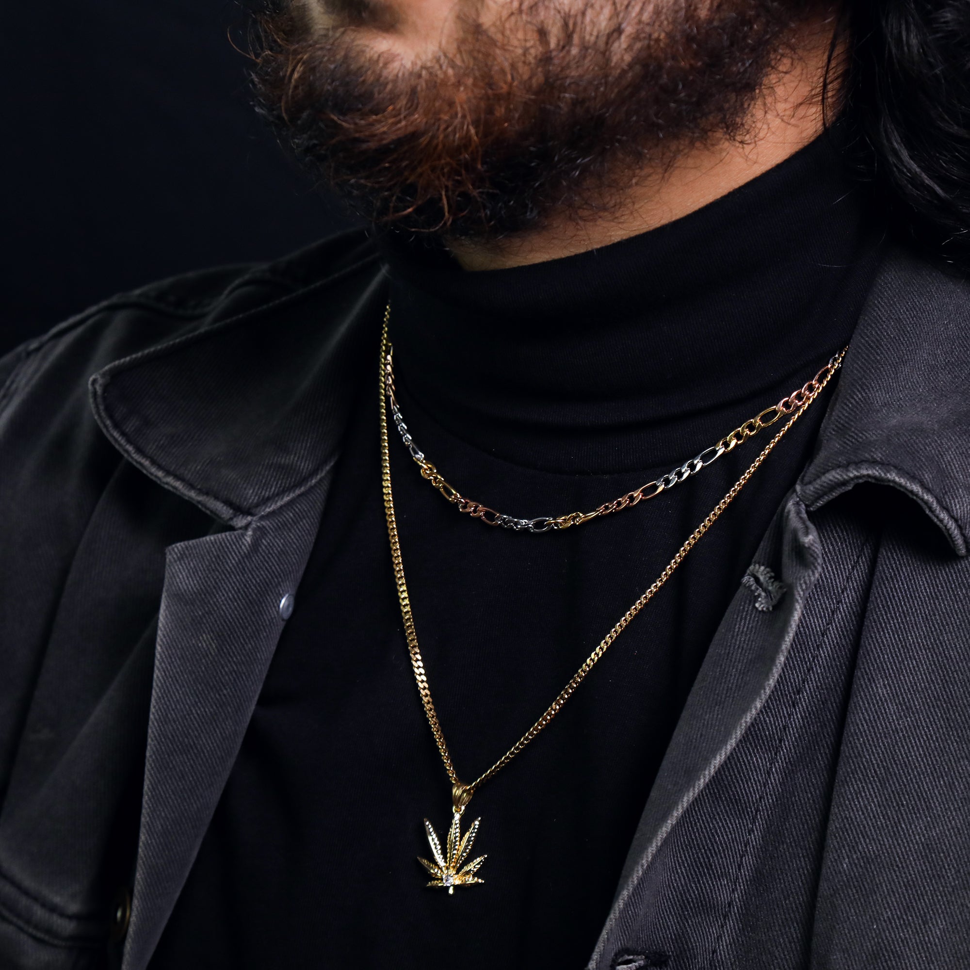 Marijuana Leaf Pendant 24" Cuban Chain Hip Hop Style 18k Gold Stainless Steel