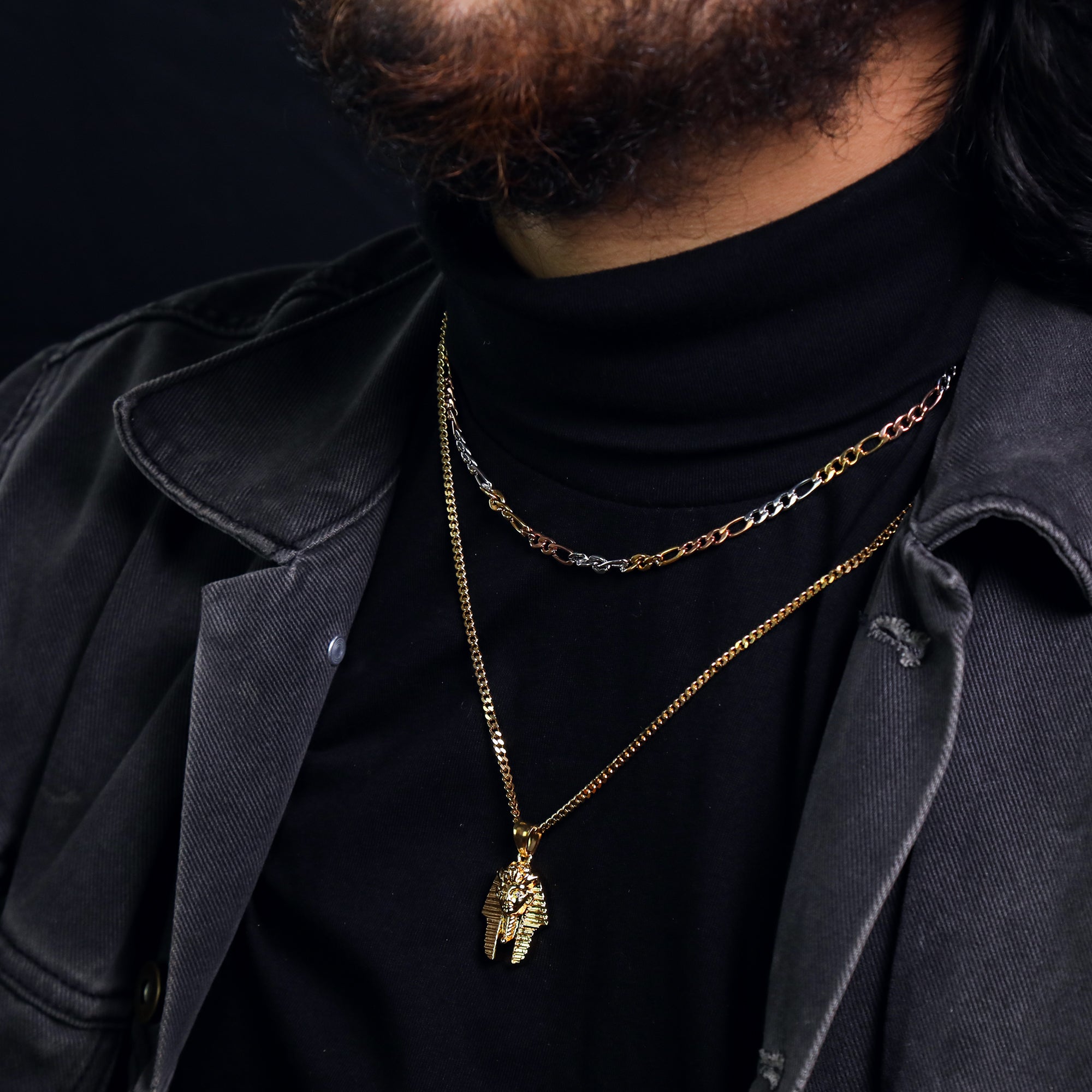 Pharaoh Pendant 24" Cuban Chain Hip Hop Style 18k Gold Stainless Steel