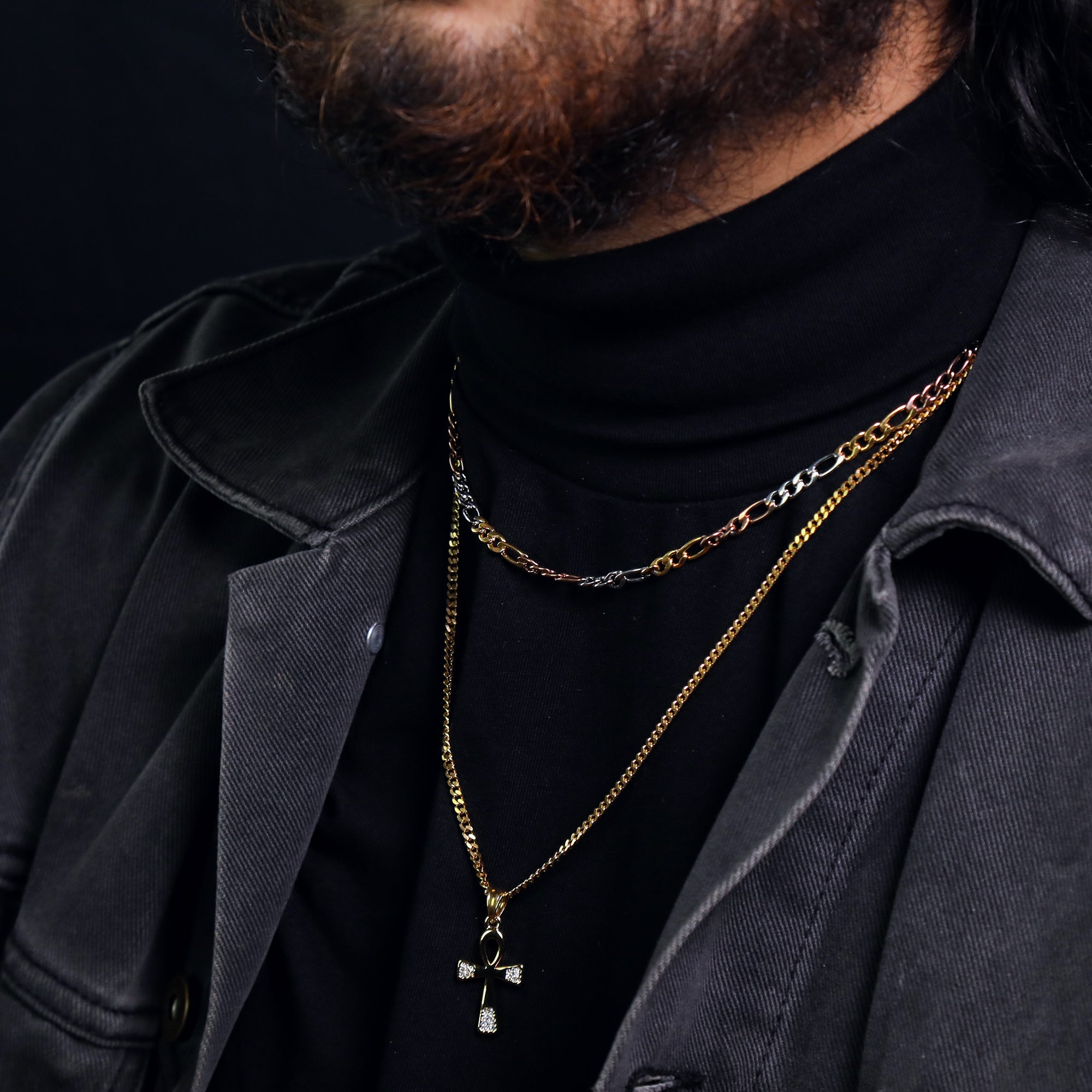 Ankh Pendant 24" Cuban Chain Hip Hop Style 18k Gold Stainless Steel
