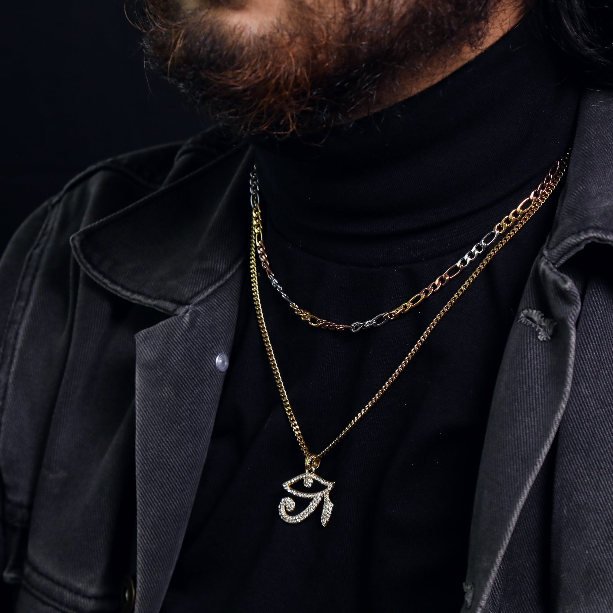 Eye Of Raw Pendant 24" Cuban Chain Hip Hop Style 18k Gold Stainless Steel