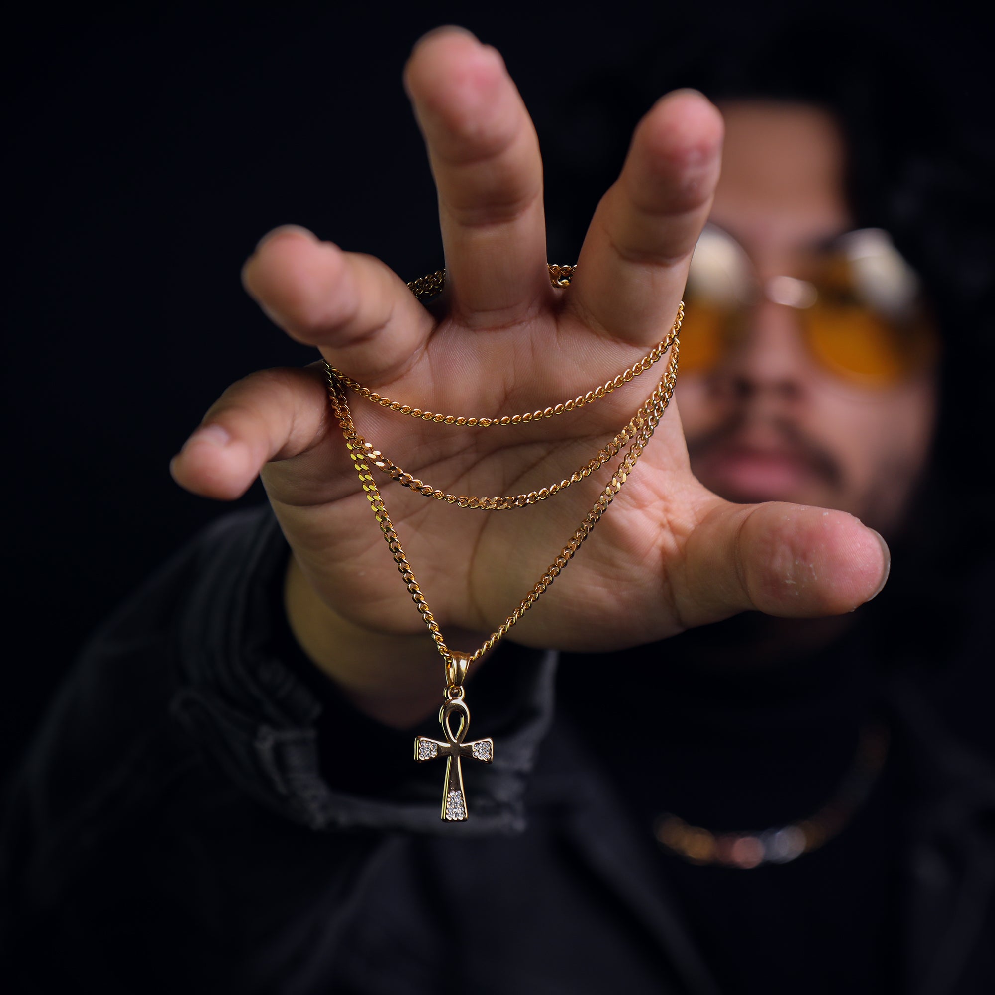 Ankh Pendant 24" Cuban Chain Hip Hop Style 18k Gold Stainless Steel