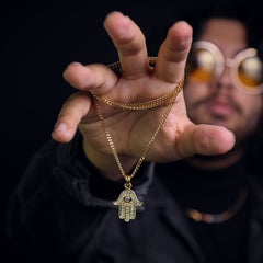 Hamsa Eye Pendant 24" Cuban Chain Hip Hop Style 18k Gold Stainless Steel