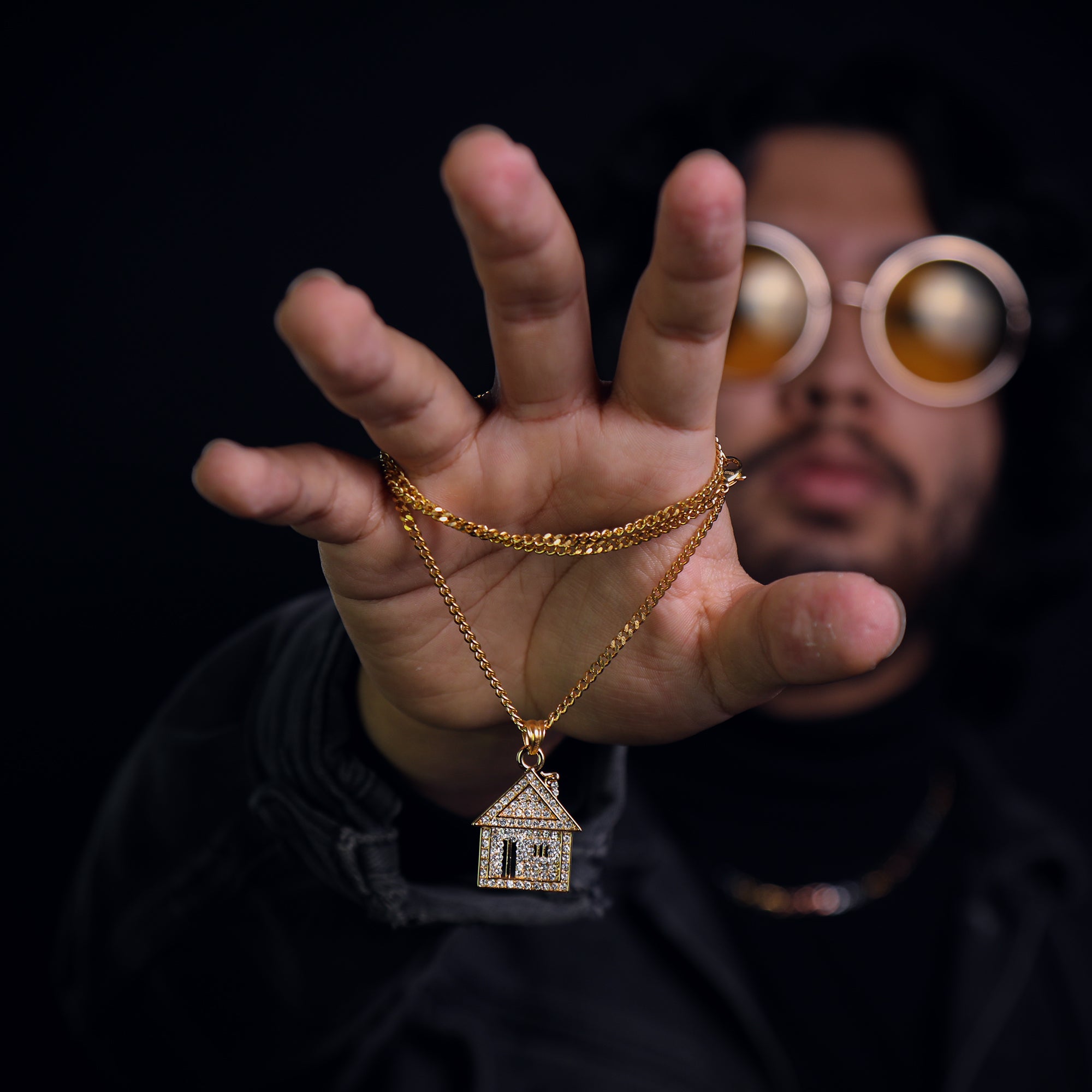 Trap House Pendant 24" Cuban Chain Hip Hop Style 18k Gold Stainless Steel