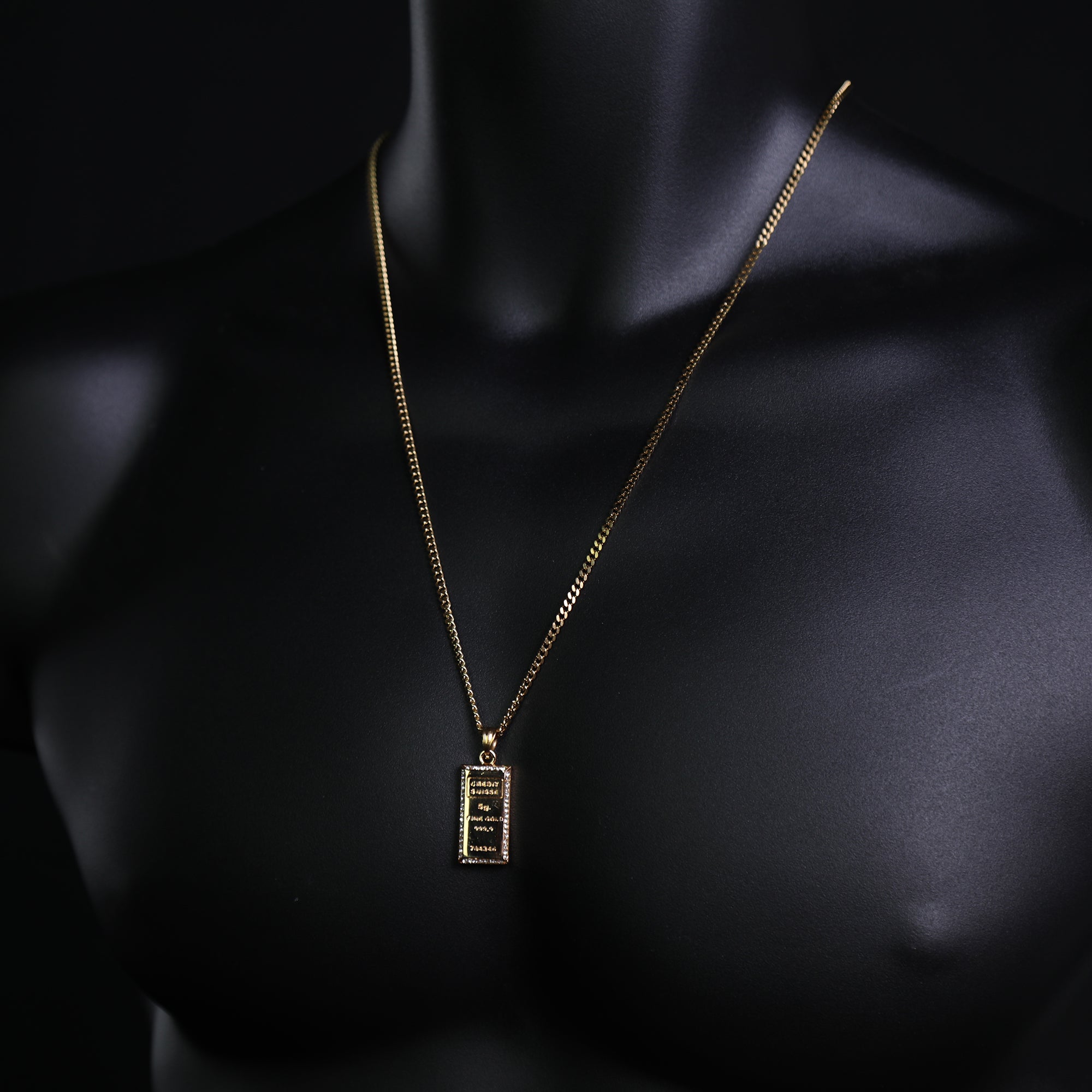 5G Brick Pendant 24" Cuban Chain Hip Hop Style 18k Gold Stainless Steel