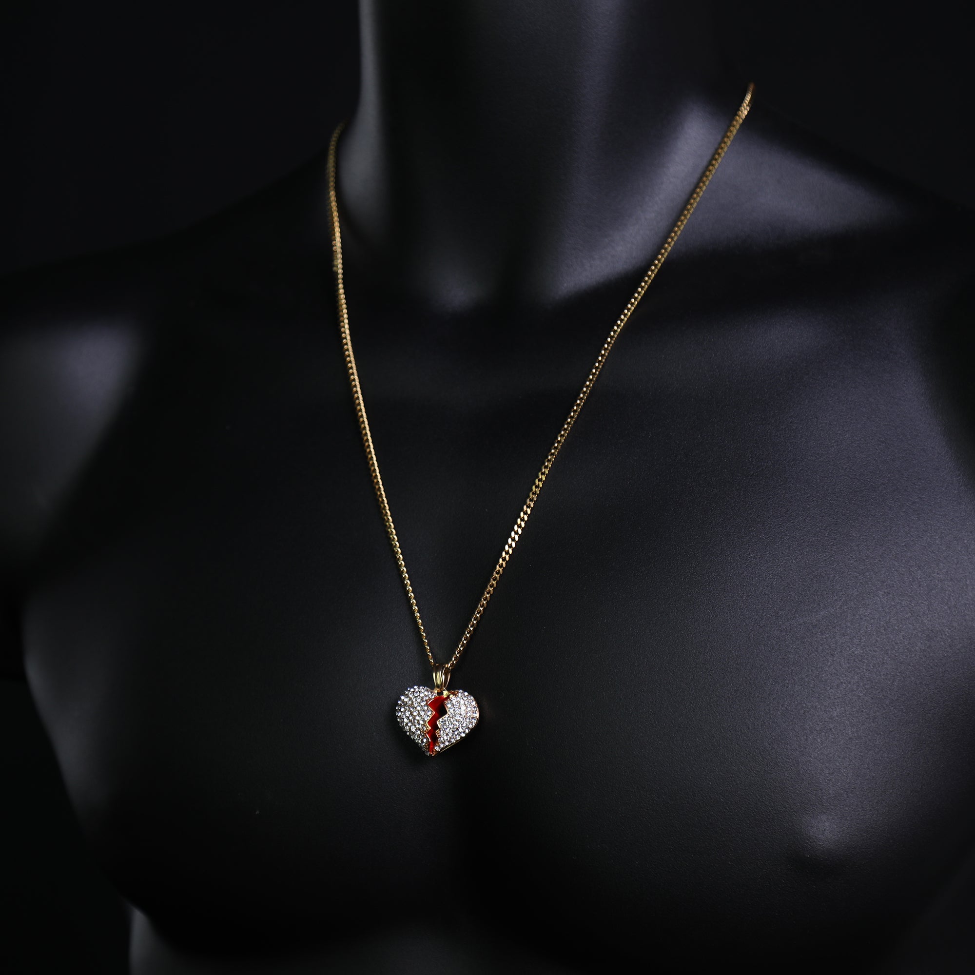 Broken Heart Pendant 24" Cuban Chain Hip Hop Style 18k Gold Stainless Steel