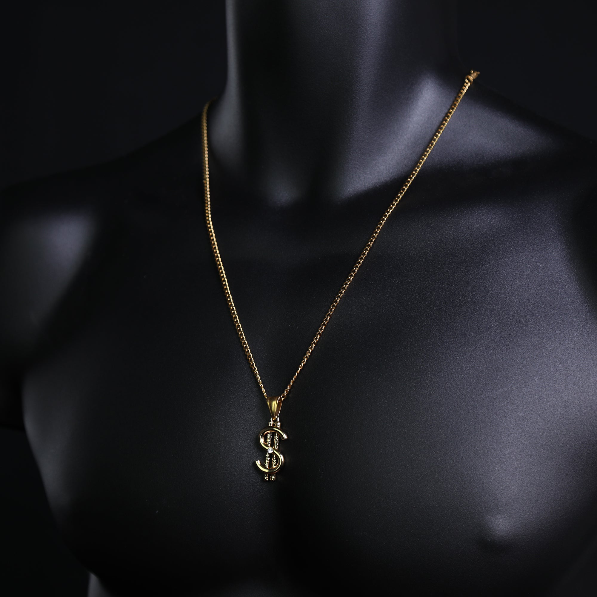 Money Sign Pendant 24" Cuban Chain Hip Hop Style 18k Gold Stainless Steel