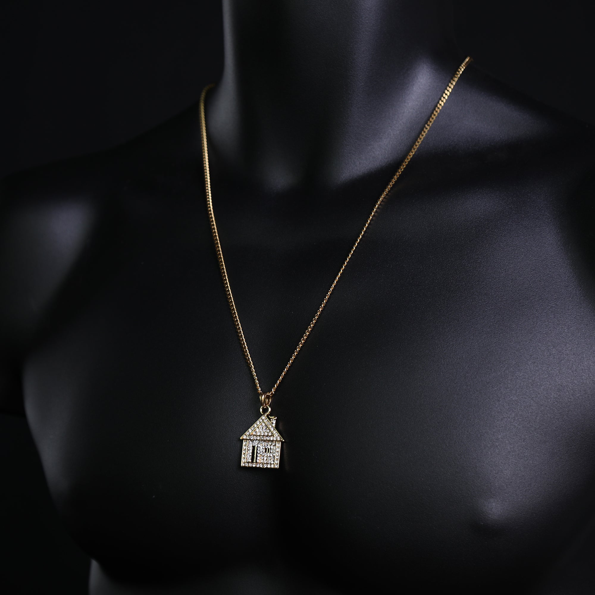 Trap House Pendant 24" Cuban Chain Hip Hop Style 18k Gold Stainless Steel