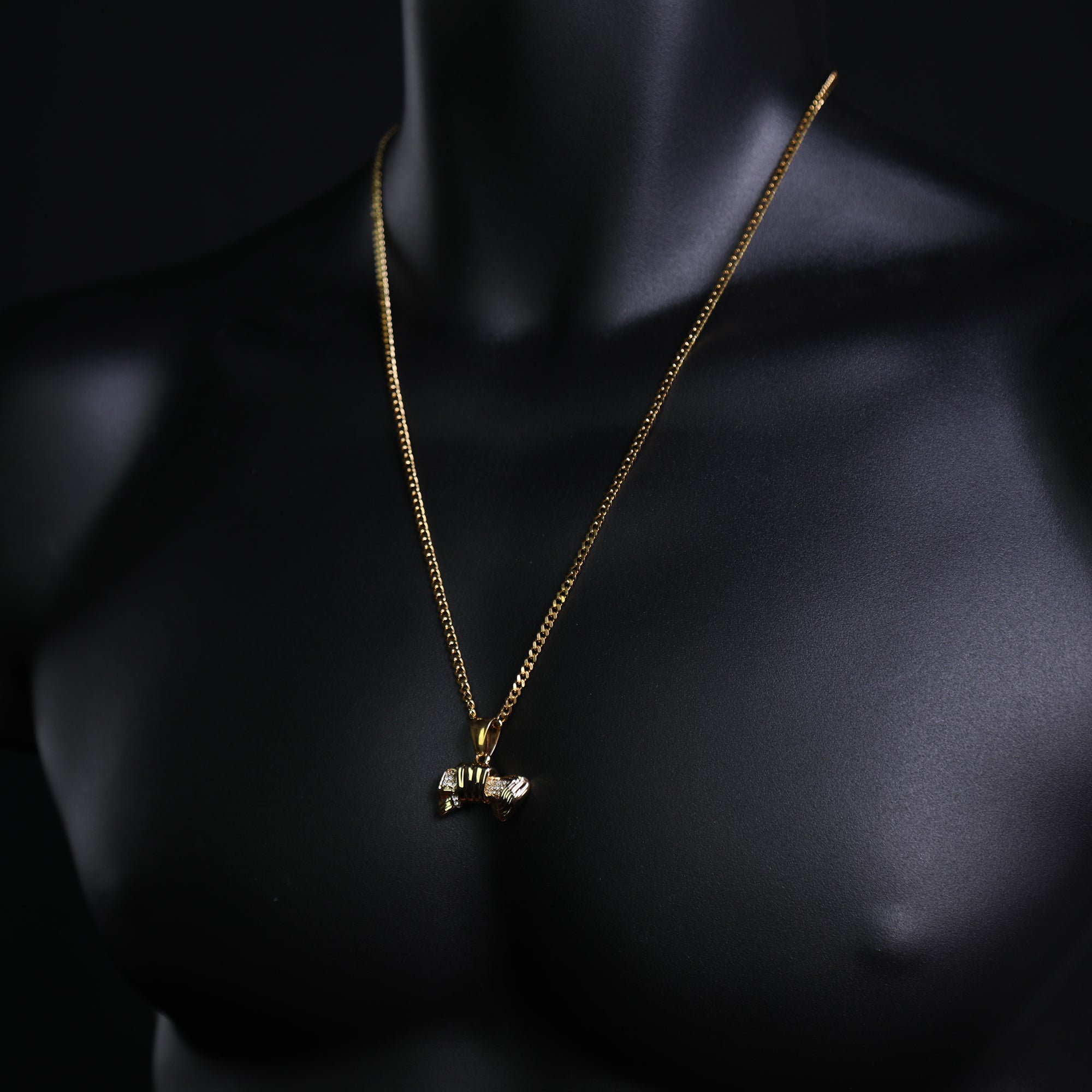 Iced Bowtie Pendant 24" Cuban Chain Hip Hop Style 18k Gold Stainless Steel
