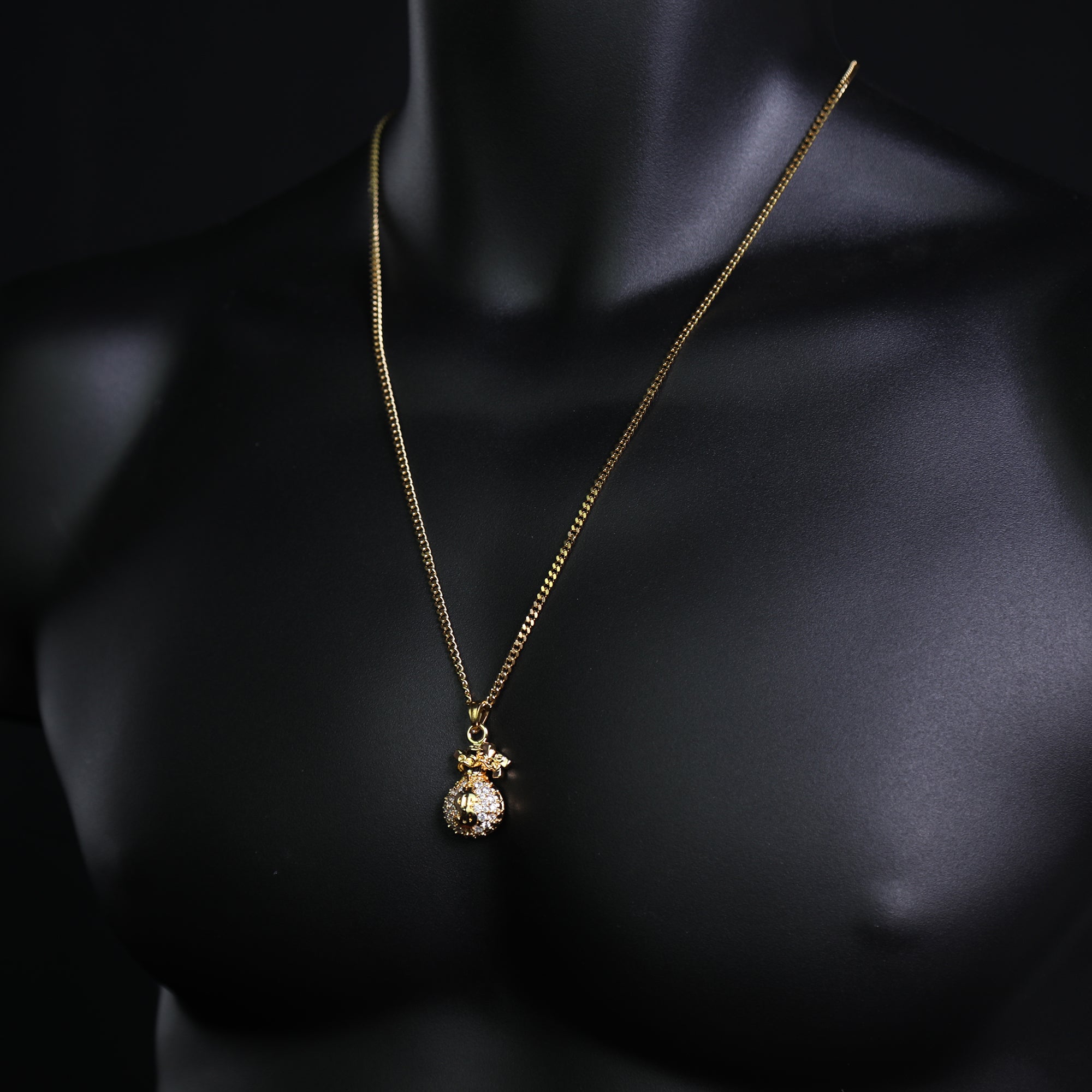 Money Bag Pendant 24" Cuban Chain Hip Hop Style 18k Gold Stainless Steel